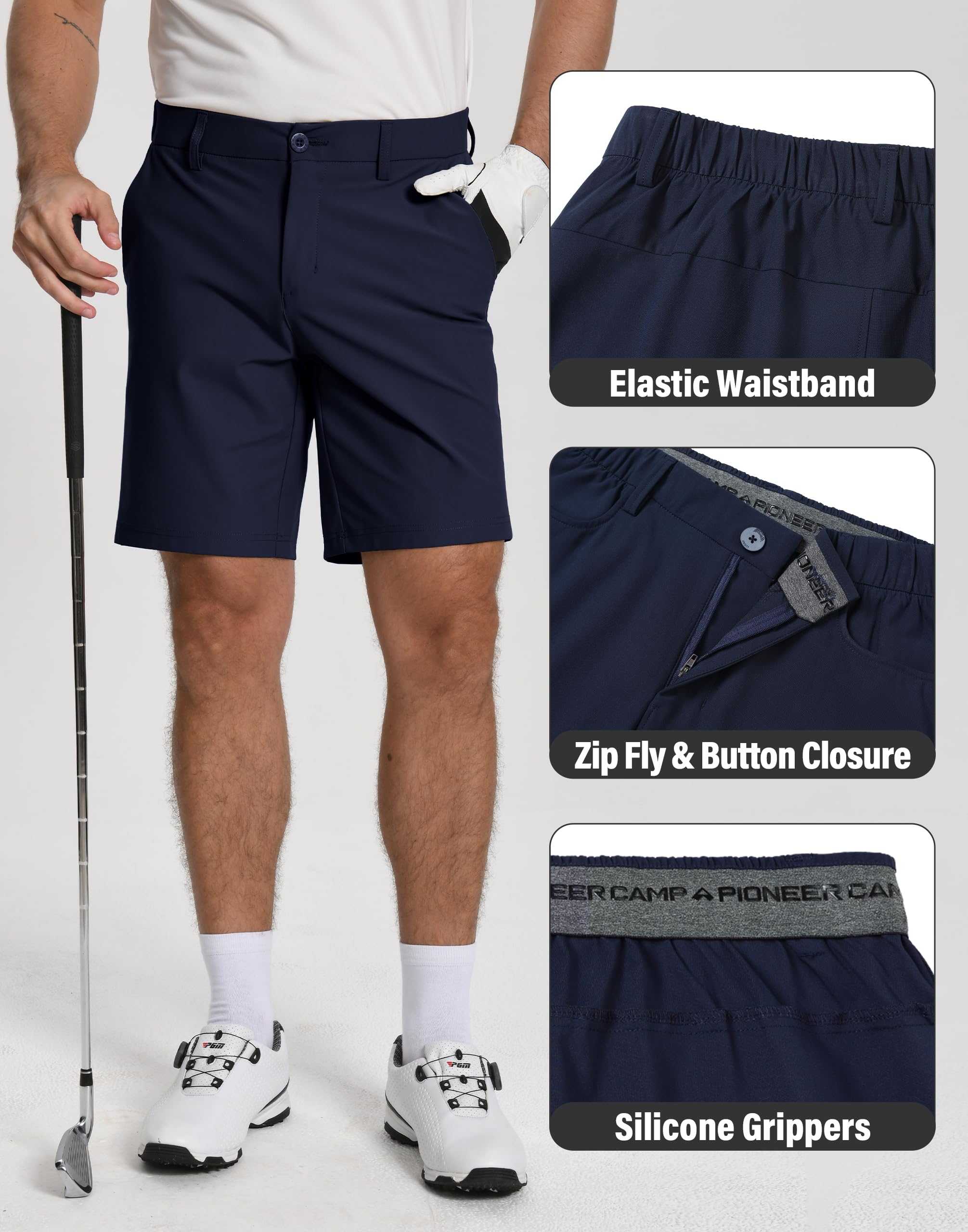 Pioneer Camp Herren Golfshorts Stretch Golf Half Pants Kurze Hose mit 3 Taschen