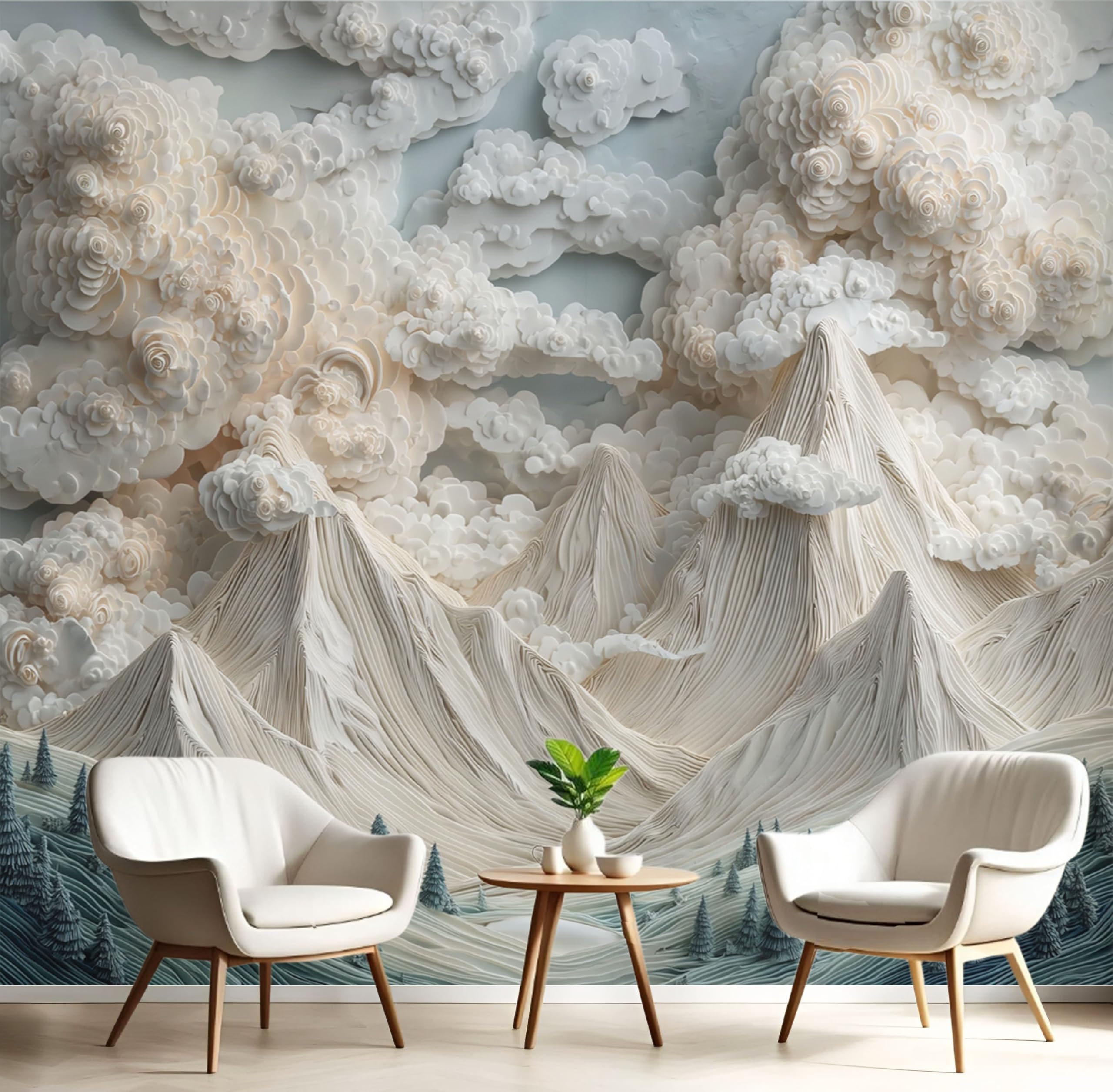 Papier peint panoramique forêt 3D au fini crème élégant pour une décoration murale