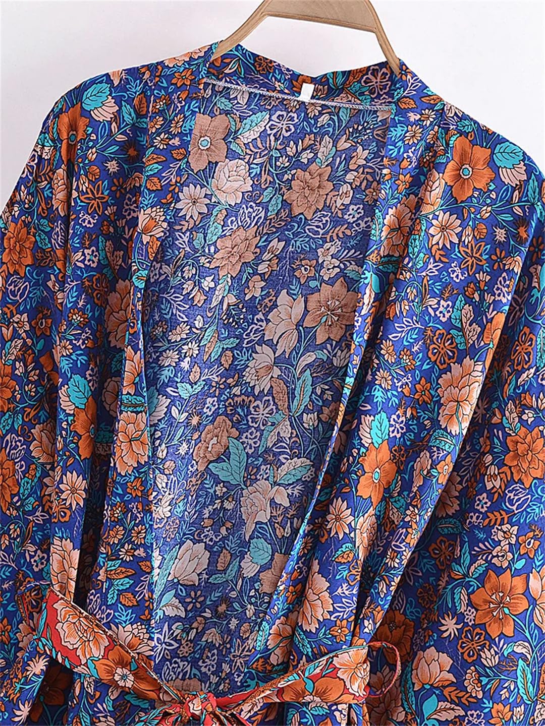Disimlarl Kimono bohemio de algodón con estampado floral para mujer, mangas murciélago, bata corta para cubrir el bikini