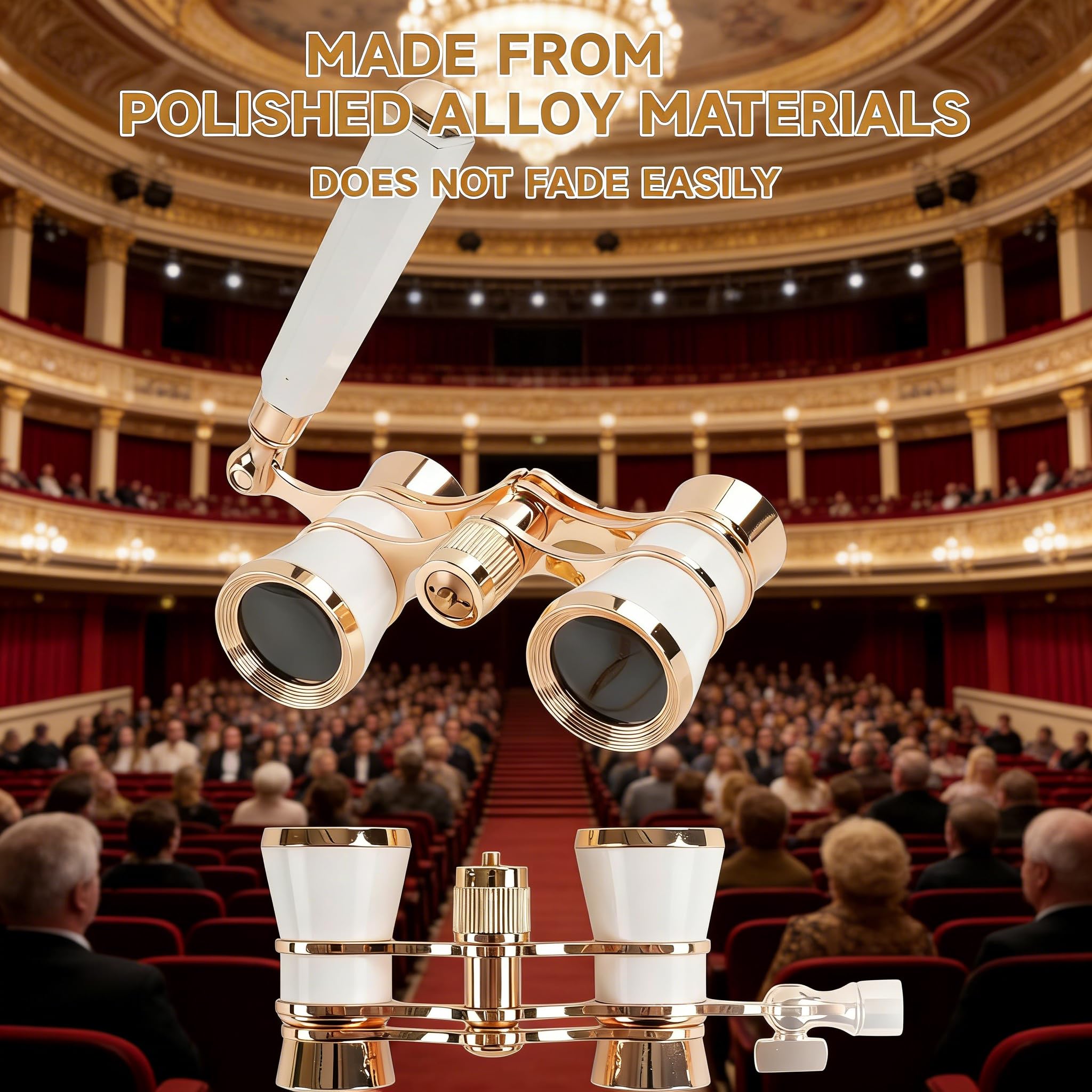 CEWROM Opernglas Theaterglas mit ausziehbarem Griff 3X Vergrößerung Fernglas, Metal Body with Chain Optical Lens Theater Telescope Retro Design Women Girls Gifts