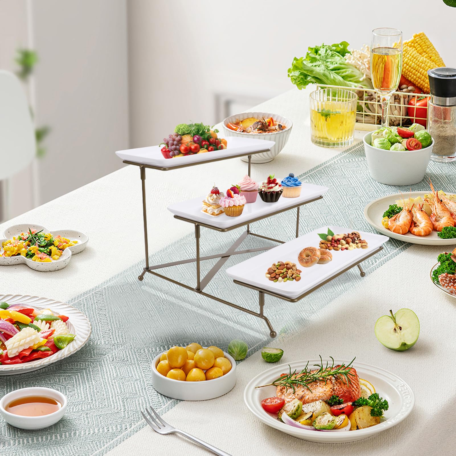 Soporte para bandeja de servir – Expositor de alimentos de 3 niveles para postres, frutas, galletas y cupcakes – ideal para fiestas y eventos