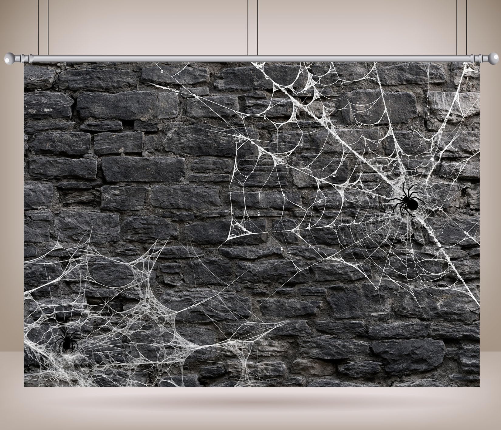 12x10FT (3.6x3m) Parete Pietra Scura Con Ragni Sfondo Fotografico