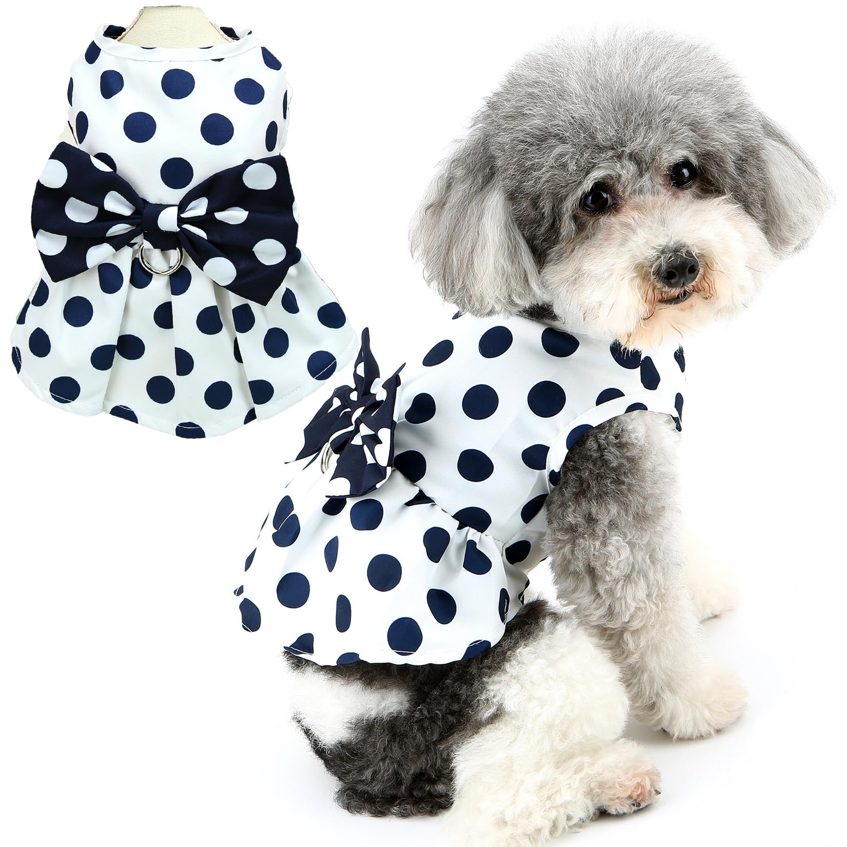 Zunea Polka Dot Dog Dresses for Small Dogs Girl Summer Puppy Clothes Skirt with Leash Ring Cute Female Princess Dress with Bowknot Soft Pet Cat Dress Doggie Chihuahua Apparel White S