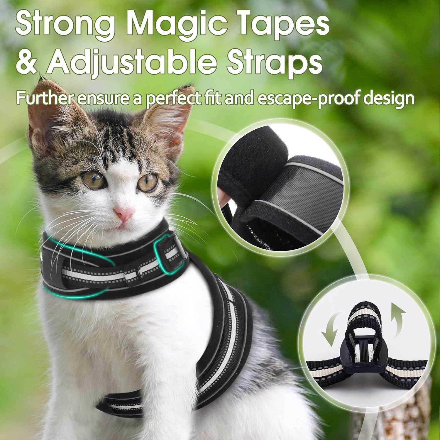 rabbitgoo Cat Harness and Leash for Walking Escape Proof, Adjustable Vest with Reflective Strip for Small Medium Cats, Comfortable Pet Jacket for Safety Outdoor Activity, Black, S(Chest:9.3" - 16.0")