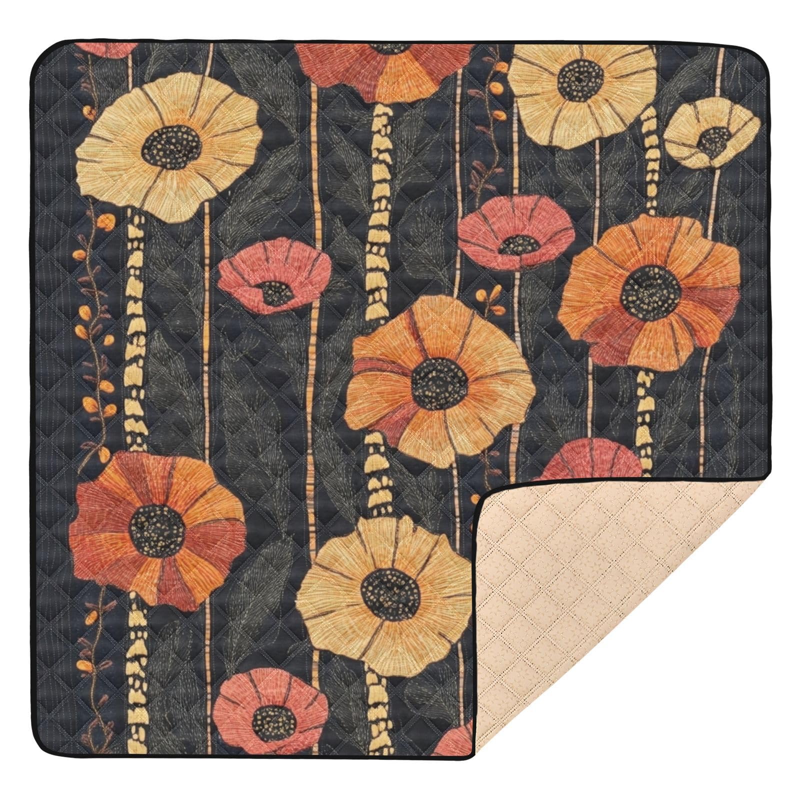 Kigai Poppy Flowers Baby Play Mat for Floor and Playpen 50x50 inch Non-Slip Baby Activity Playmat Waterproof Foldable Crawling Mat for Infants Toddlers