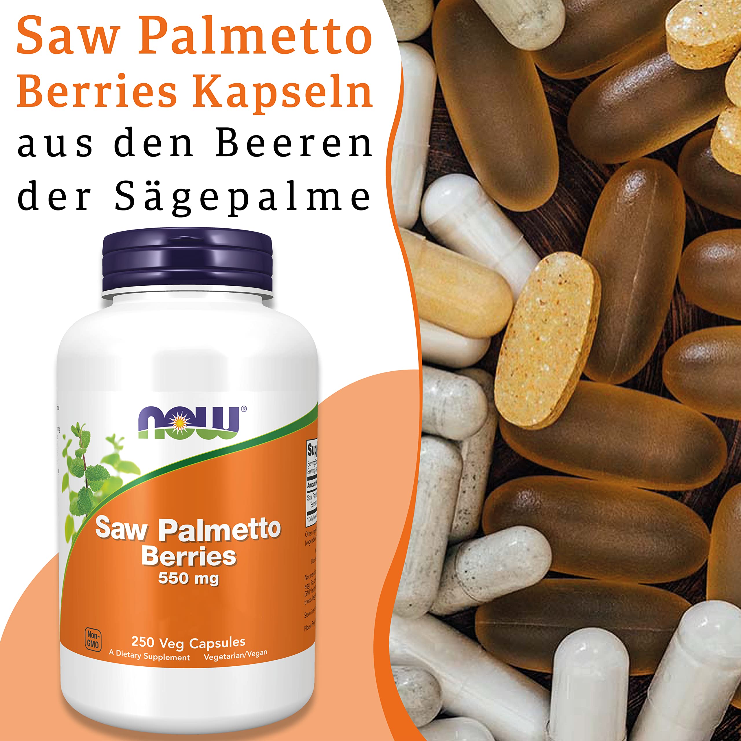 Now Foods, Saw Palmetto Berries (Sägepalme), 550 mg, 250 vegane Kapseln, Laborgeprüft, Pflanzlich, Glutenfrei, Sojafrei, Vegetarisch