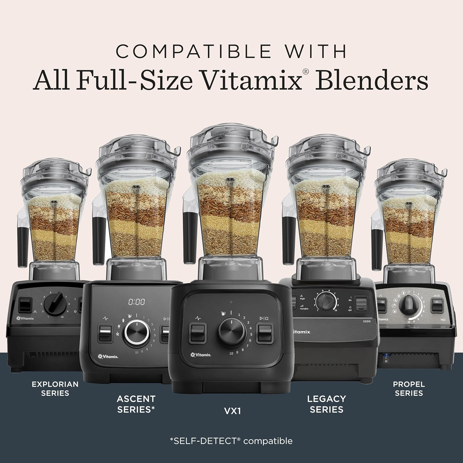 Vitamix 48-Ounce Dry Grains Blender Container with SELF-DETECT, Dishwasher-Safe, BPA-Free, Laser-Cut Stainless-Steel Blades, Tamper Included, Compatible with All Full-Size Vitamix Blenders