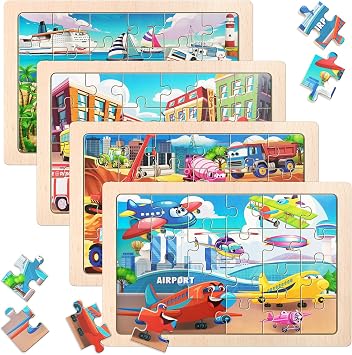 4 Pack Wooden Animal Jigsaw Puzzles for Kids Age 3+ Puzzles Gift