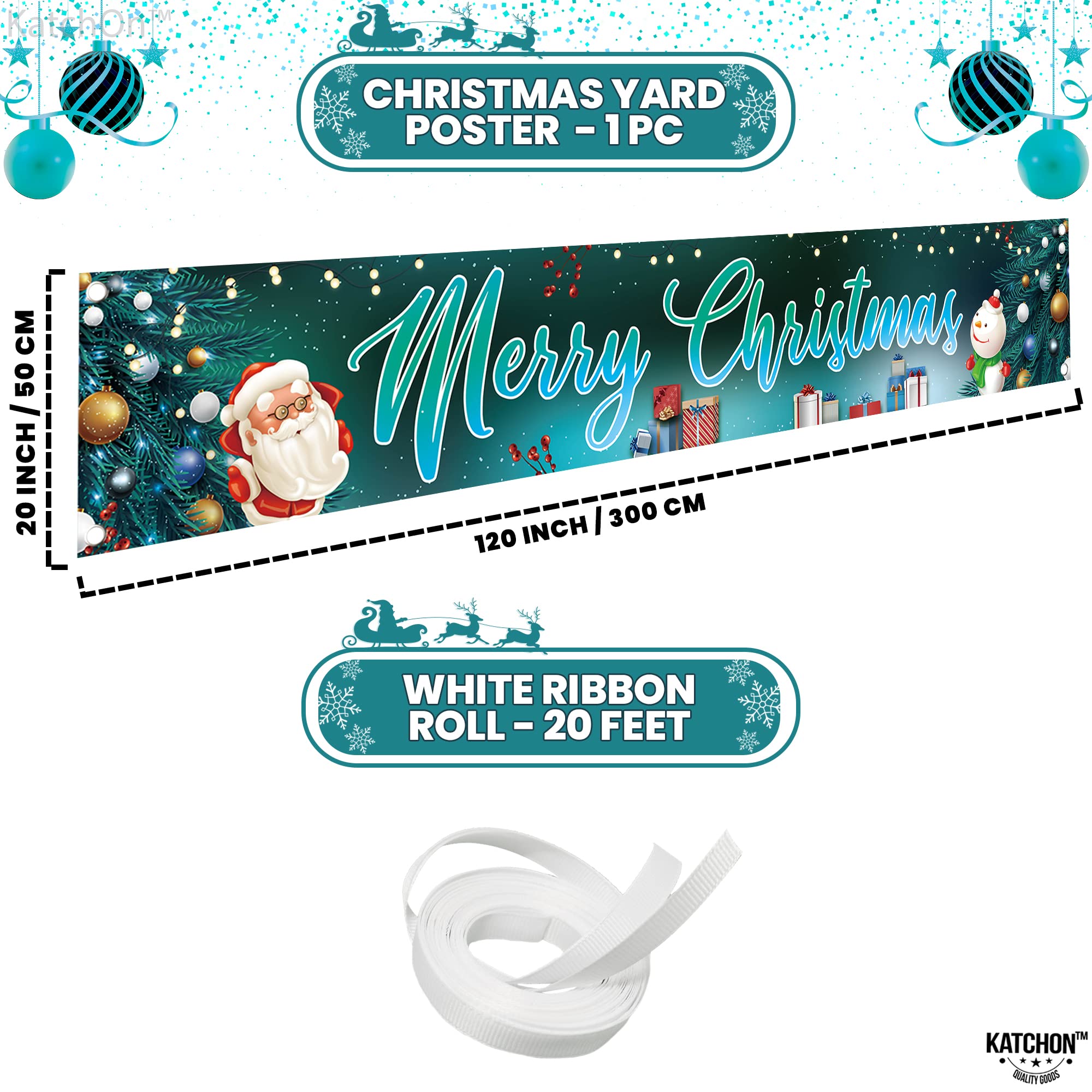 KatchOn Huge Merry Christmas Yard Banner - 120x20 Inch Outdoor Holiday Banner for Home & Office, Christmas Red and White Bnner - Image 2