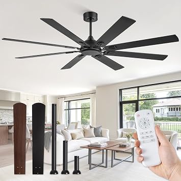 Fanbulous 72" Ceiling Fan No Light with Remote, Dual Finish, Quiet, Black
