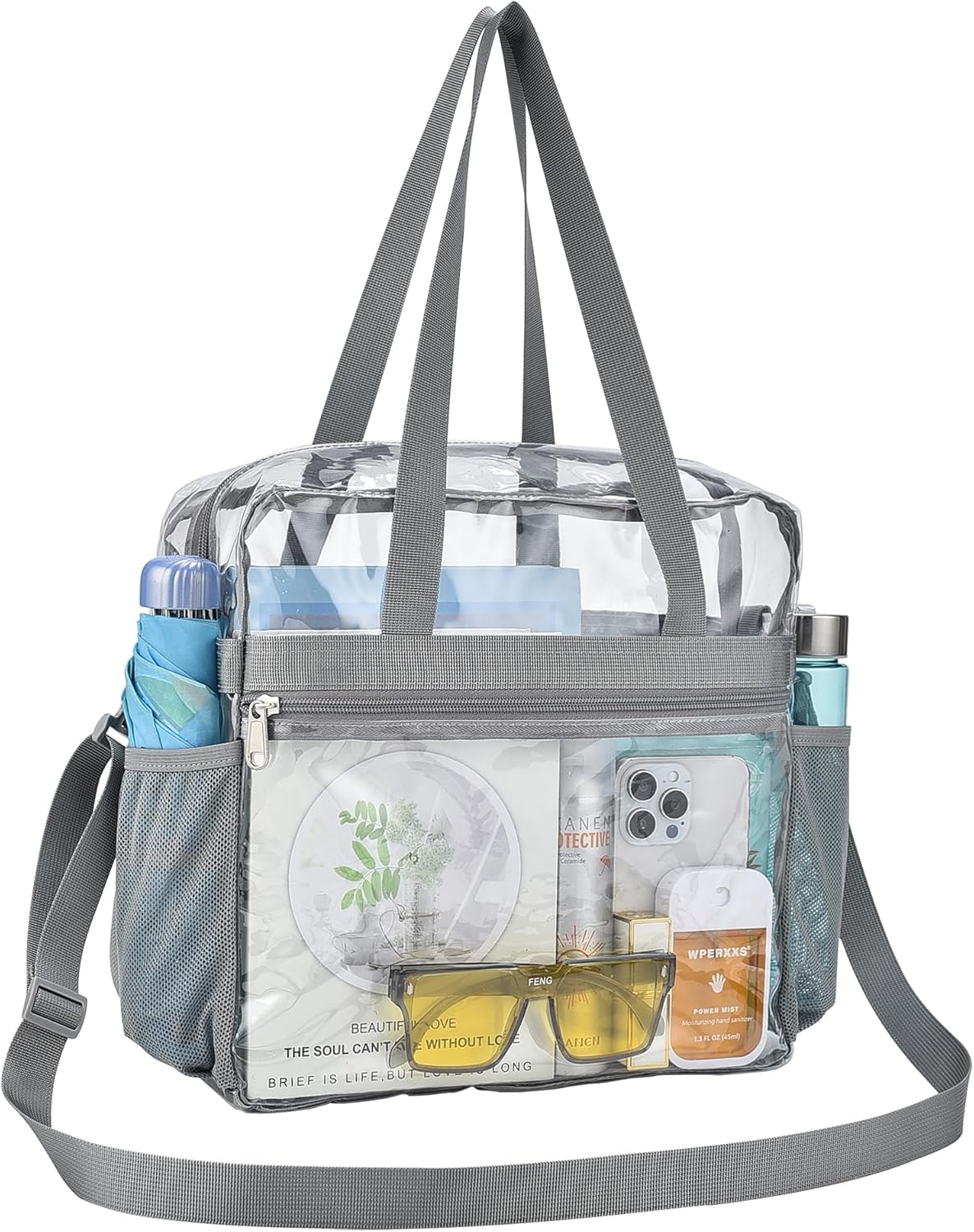 Clear Bag for Stadium Events Clear Sports Messanger Bag with Zipper Closure Pocket ...