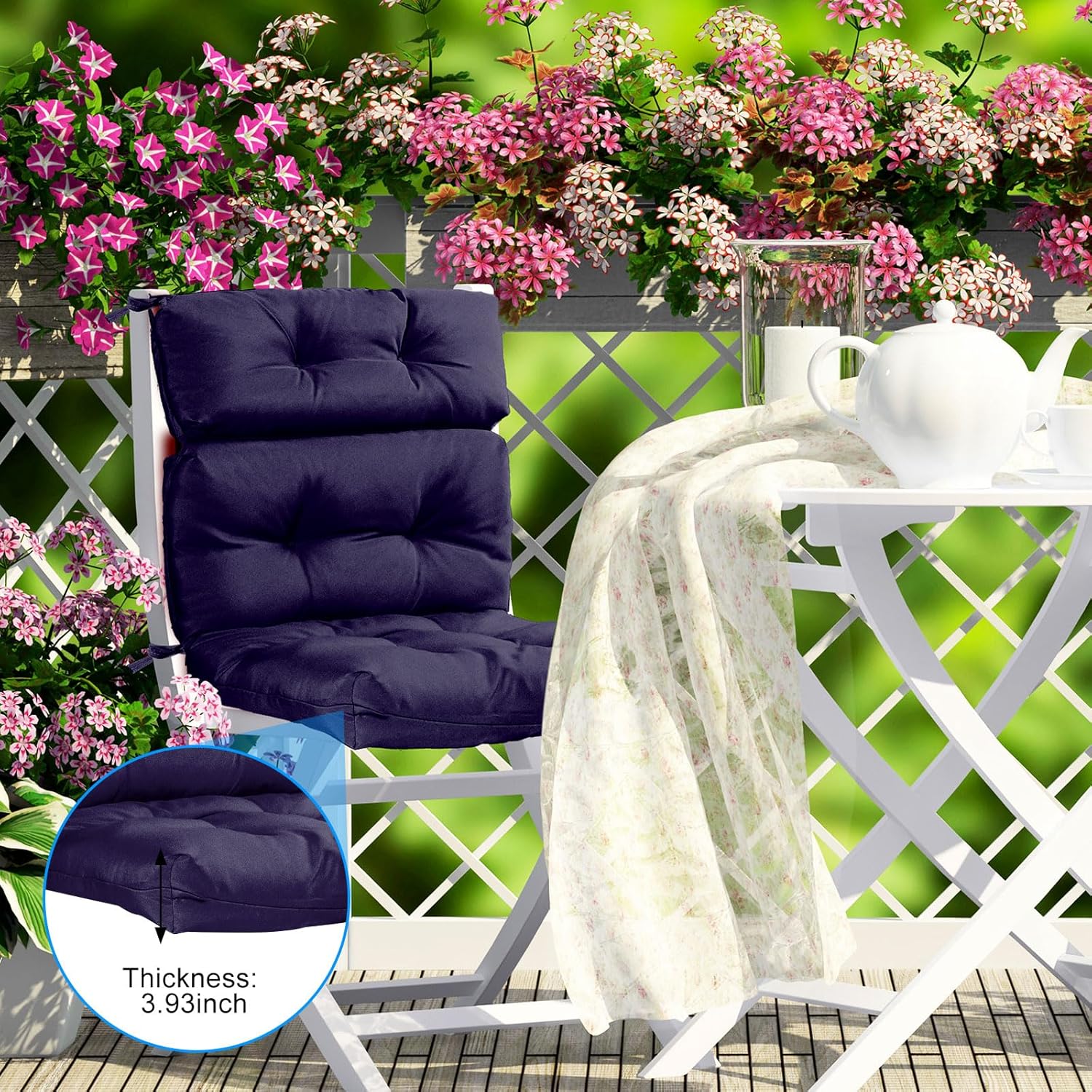 Geelin High Back Patio Chair Cushion Indoor Outdoor Seat Chair Cushions Back Tufted Patio Rocking Pads Weather Replacement for Furniture(Dark Blue,2 Pcs)
