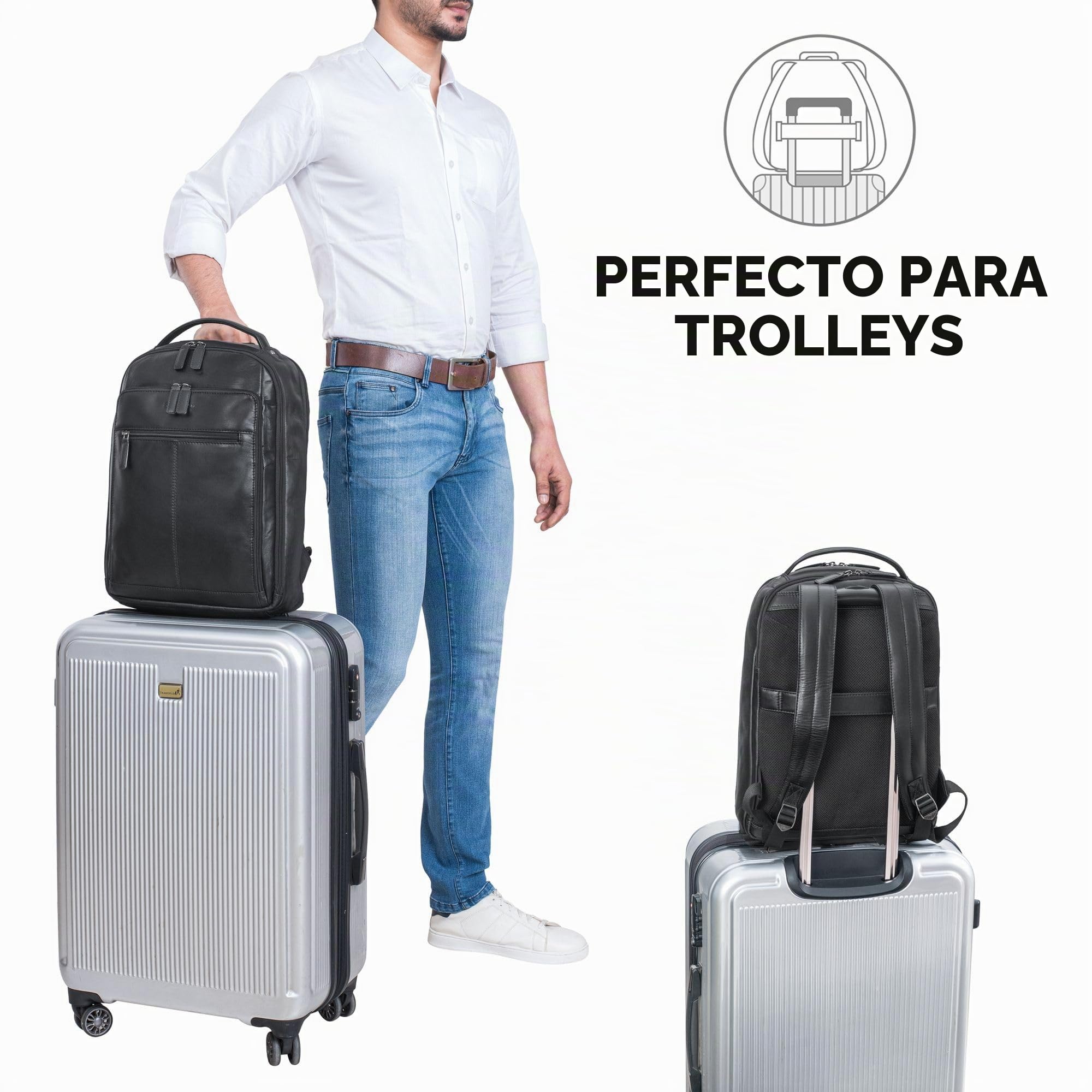 STILORD "Nami Mochila de Cuero para portátil de 15 Pulgadas - Elegante Mochila de Negocios para Hombres y Mujeres Trabajo, la Universidad y los Viajes Color:Negro