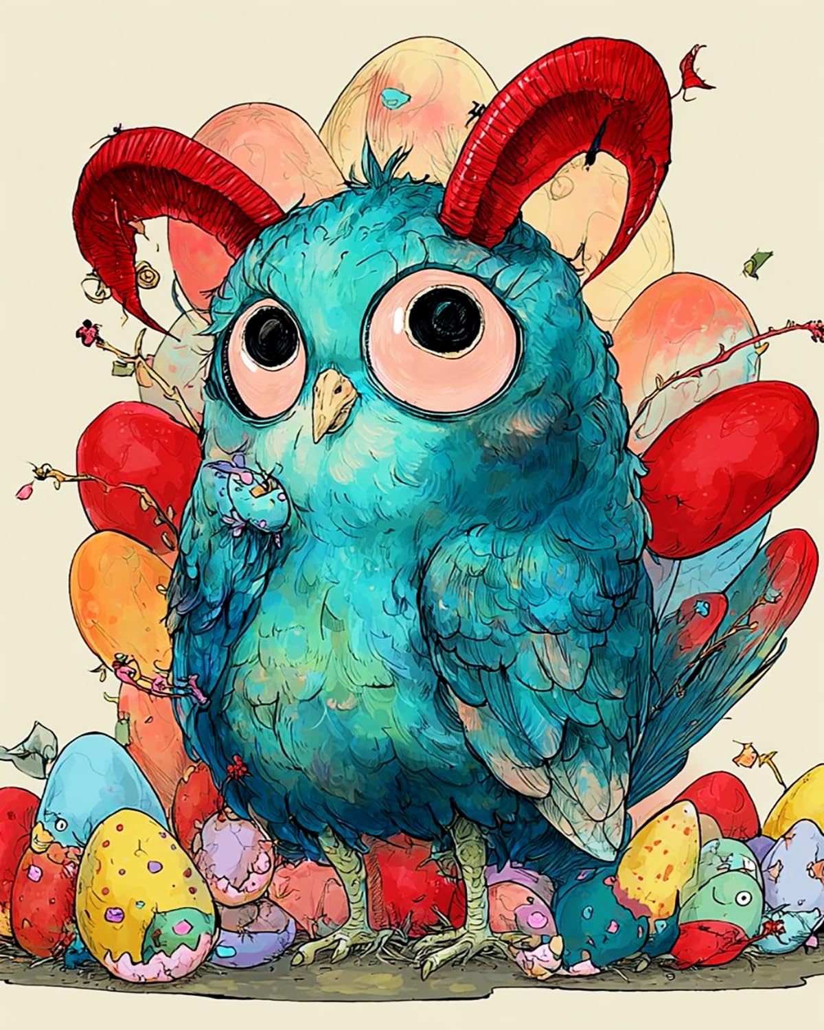Liubaishi Multicolour Paint By Numbers For Adults, Easter Egg Scops Owl, 40X50 Cm Acrylic Canvas Kit With Brushes And Paints