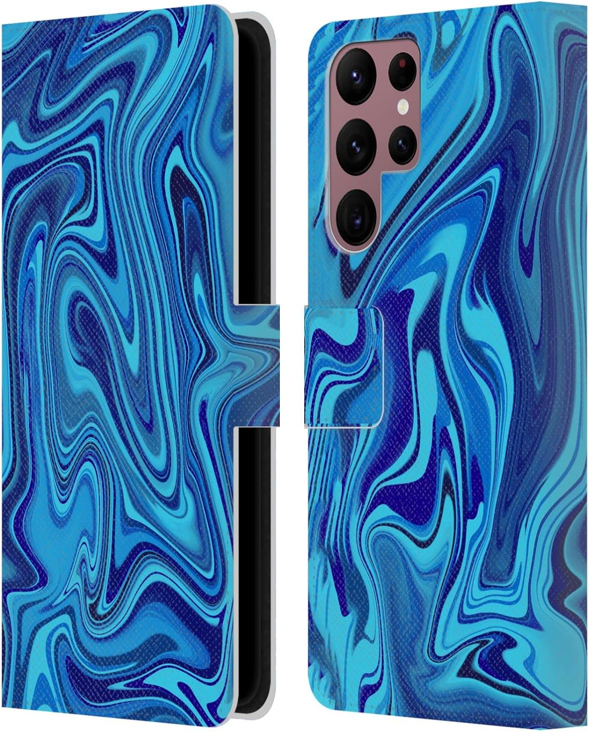 Head Case Designs Officially Licensed Suzan Lind Dark Blue Marble Leather Wallet Case Compatible with Samsung Galaxy S22 Ultra 5G
