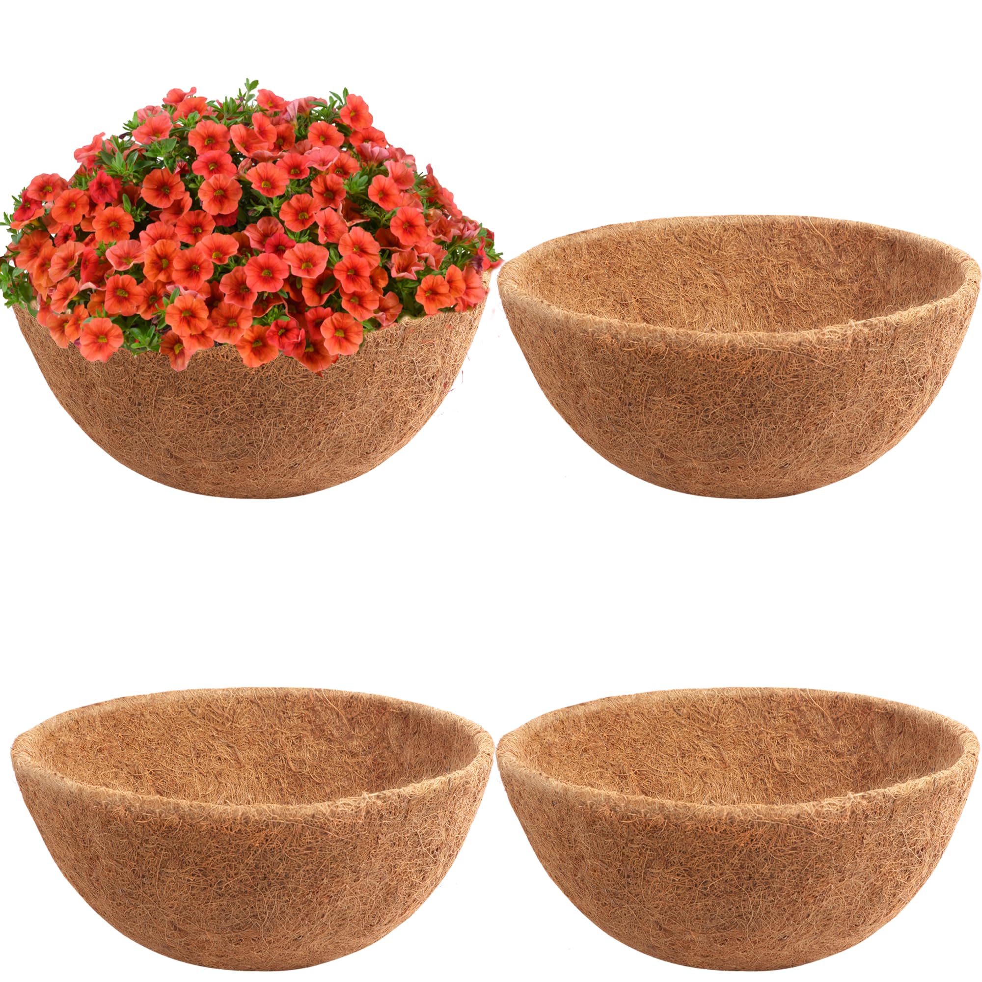 Y&M 4pcs 14“ Round Coconut Fiber Liner, 14'' Coco Liner Pre-Formed Replacement for Wall Hanging Planter Basket