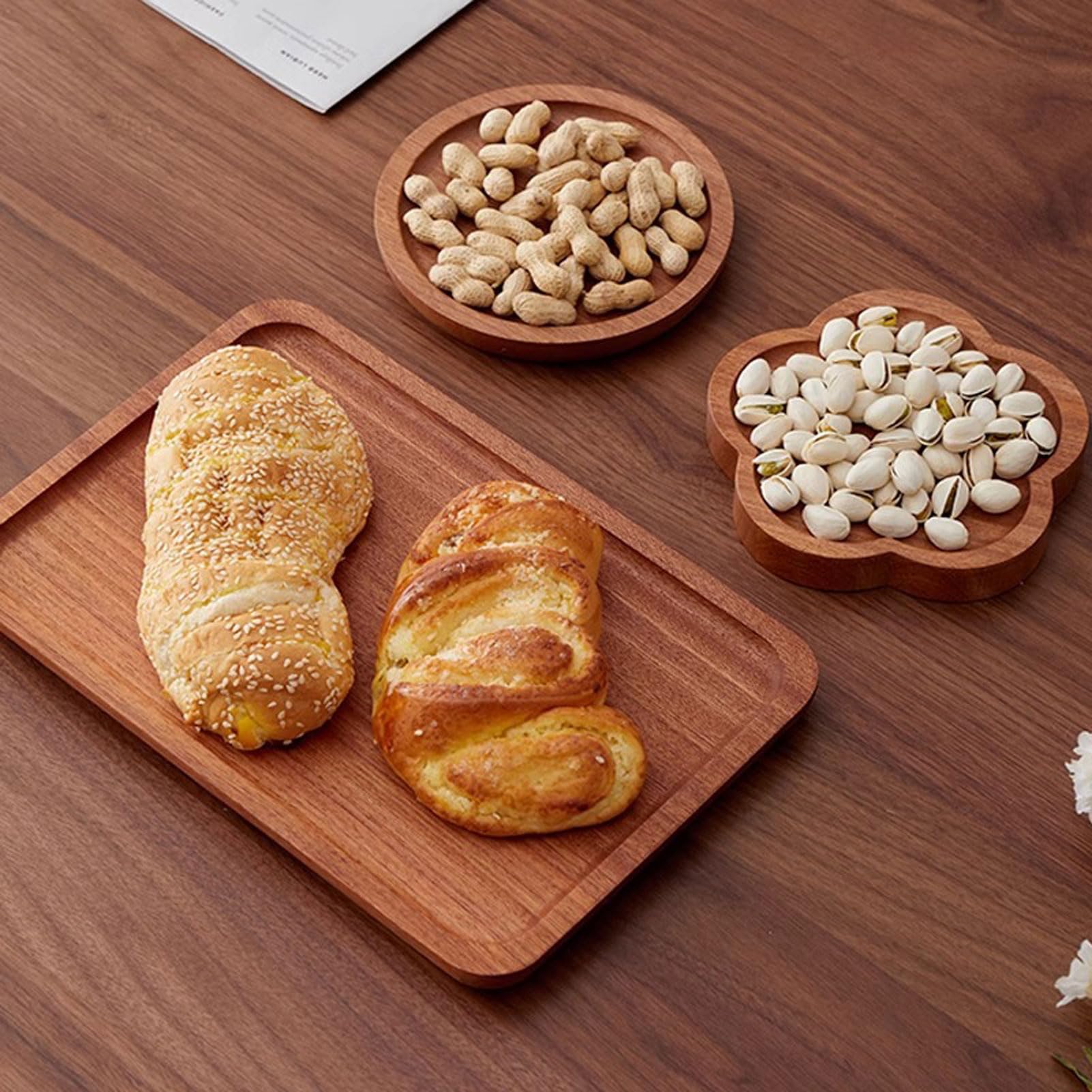 HUHJYUGE Bandeja de Madera, Bandeja de Cocina, Bandejas para Servir Comida, Bandeja Madera Decorativa Rectangular/Redonda, Bandeja para Desayuno, Té, Mesa de Café (Rectangular/40x25x2cm)