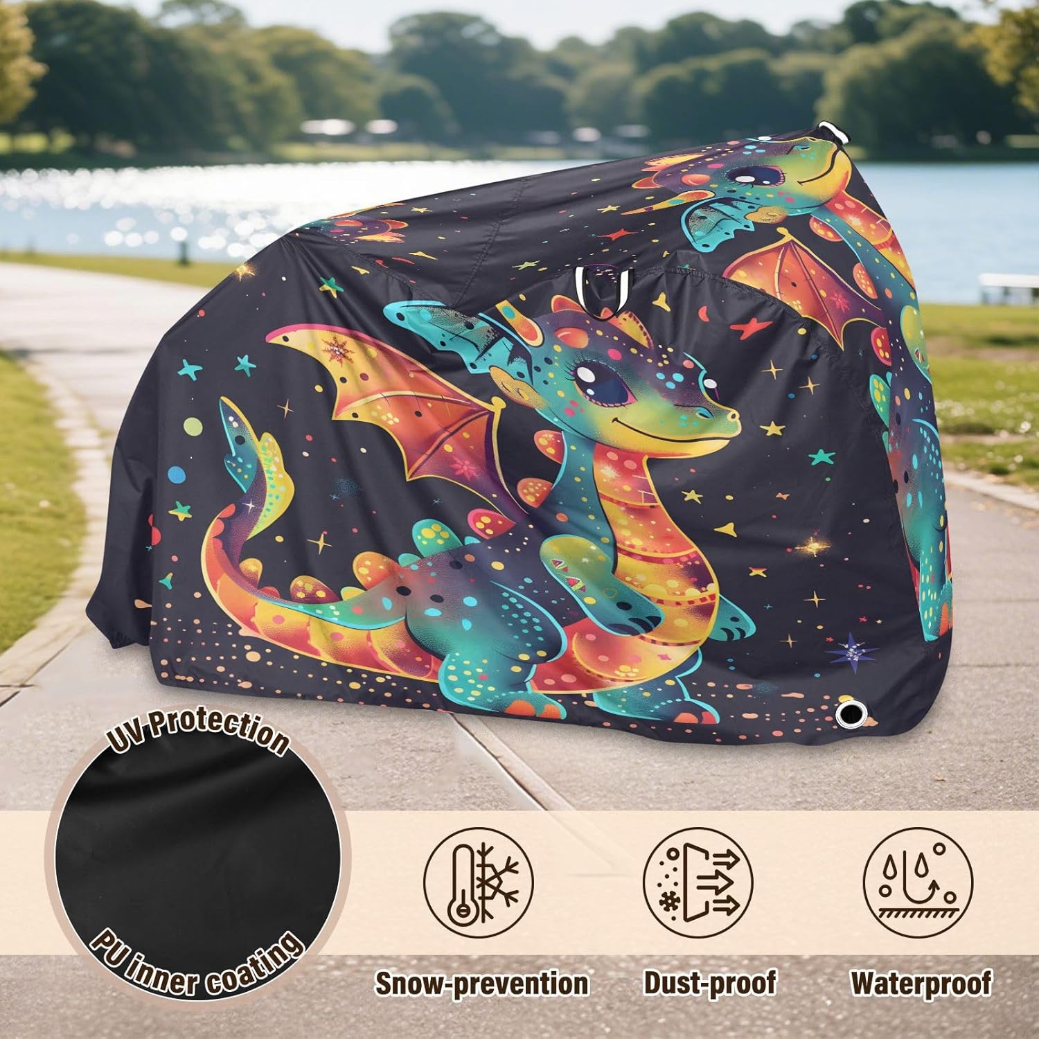 ALAZA Cute Dragon Baby Cartoon Bike Cover Waterproof Outdoor Ebike Bicycle Covers Tarp Protection for 1/2 Bikes, Sun UV Dust Wind Proof