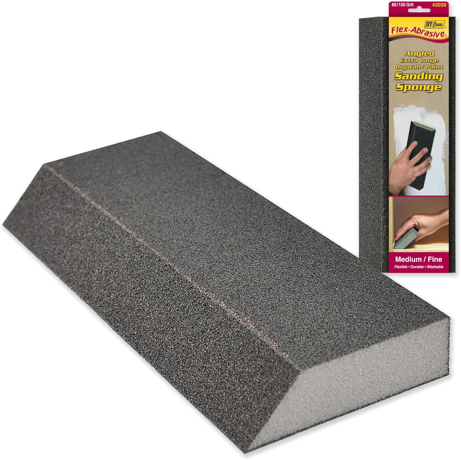 Ivy Classic 42030-12 Medium/Fine Angled Drywall XL Sanding Sponge, Flex-Abrasive, 12-Pack