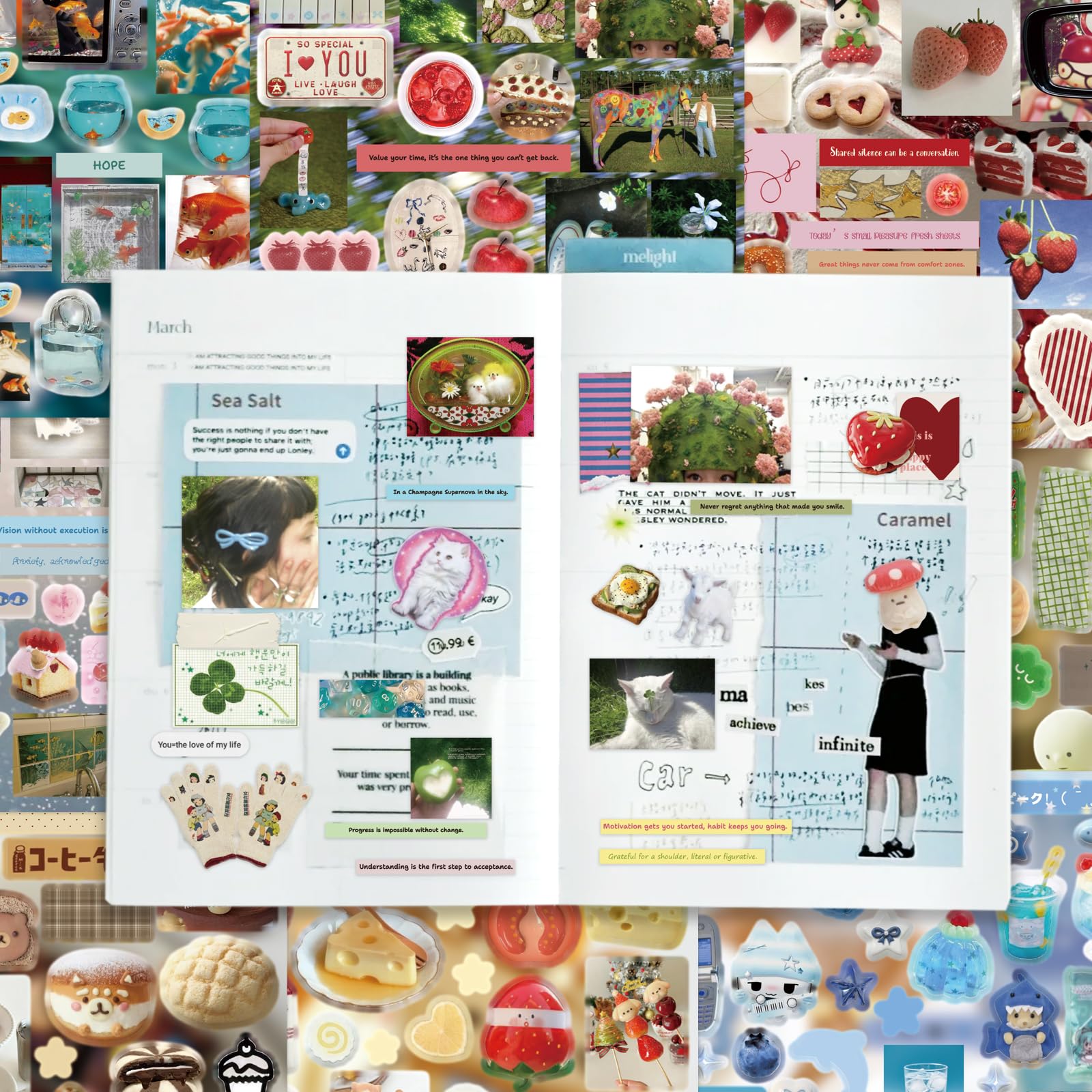 Libro de calcomanías estilo manga japonés 2 en 1, paquete combinado, 60 hojas con más de 2400 calcomanías para diario y álbumes de recortes