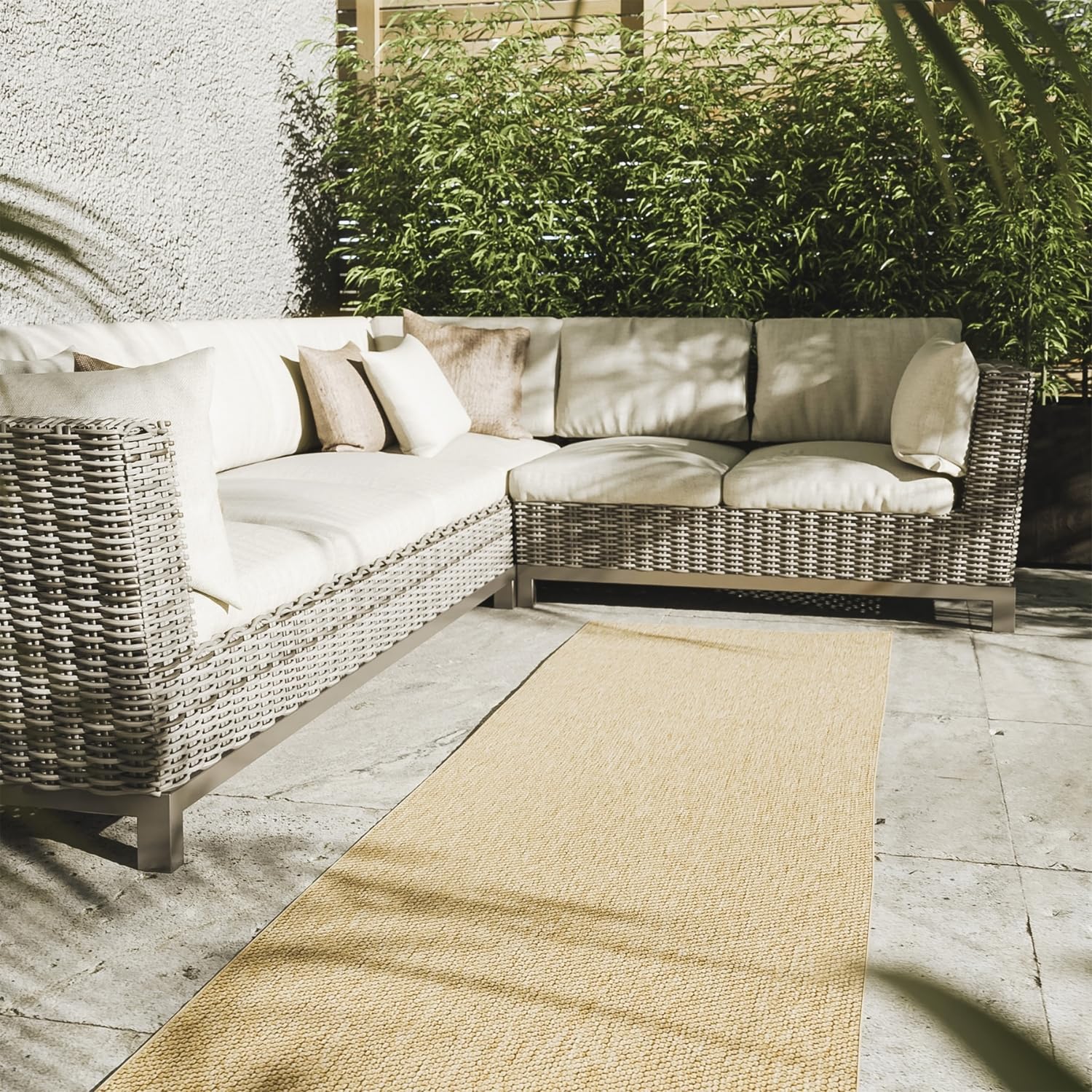 Interiyou Alfombra Exterior Asti - Pasillo 80x300 cm Beige - Apariencia de Yute - Resistente a los Rayos UV para Exteriores: balcón, terraza, jardín o Cocina - Tejido Plano