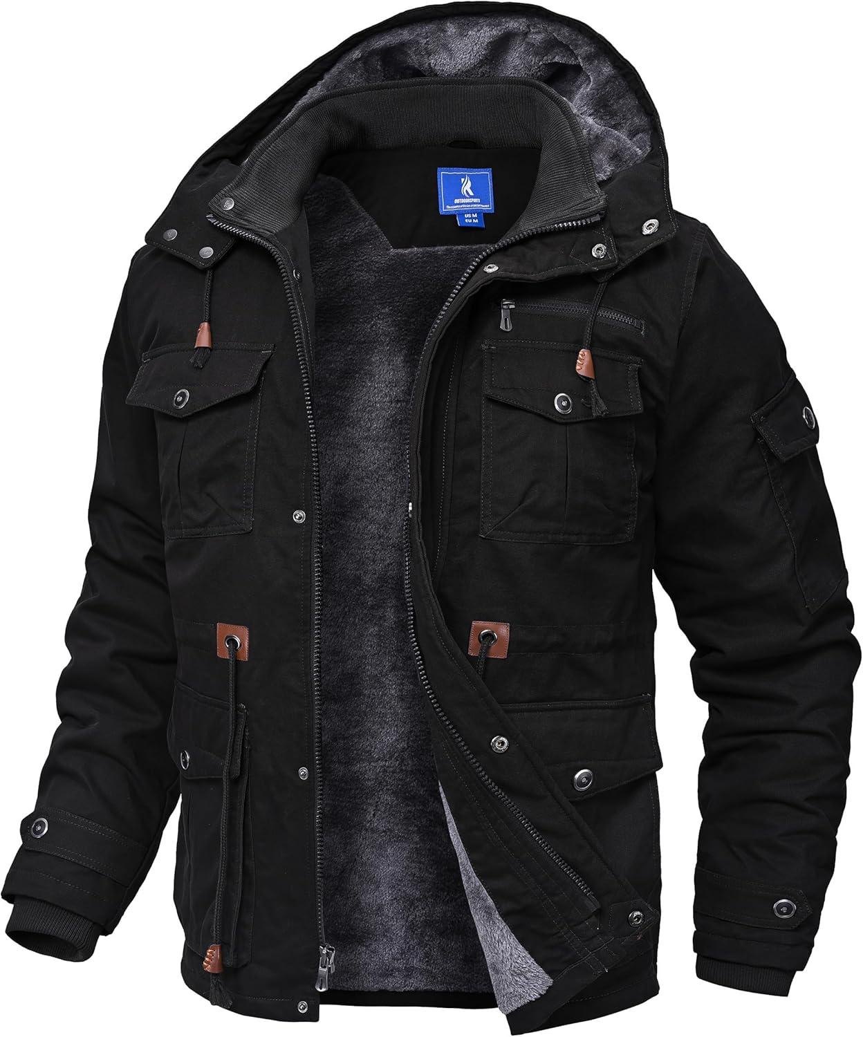 Zoofly Winter Jackets for Men Fleece Lined Cotton Outdoor Winter Cargo Coats with Multi Pockets