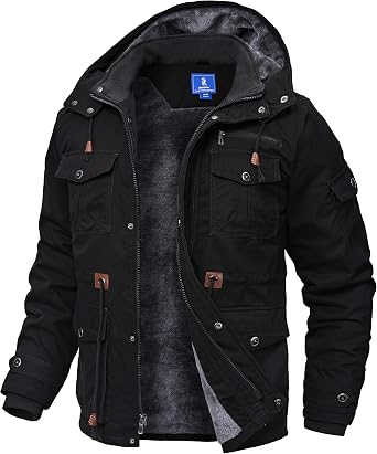 Zoofly Winter Jackets for Men Fleece Lined Cotton Outdoor Winter Cargo Coats with Multi Pockets