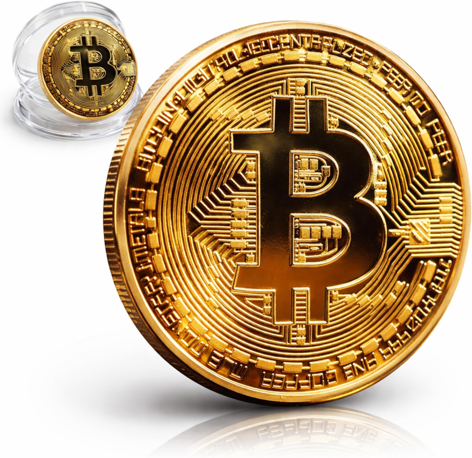 Collectorโs Edition Bitcoin Coin โ Commemorative Cryptocurrency Token Collectible in Protective Acrylic Display Case โ Perfect for Crypto Enthusiasts, Collectors, and Gifts