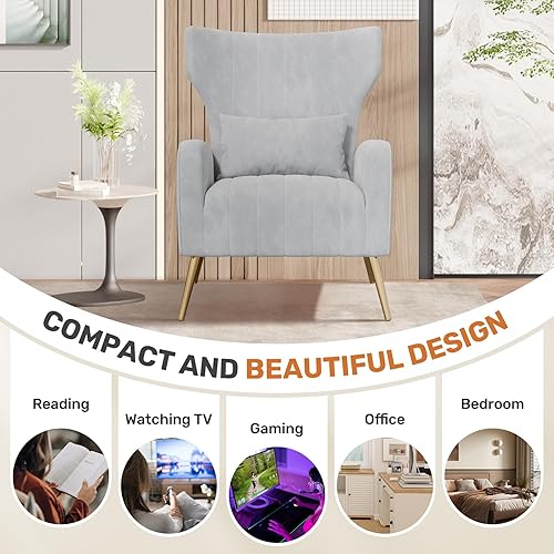 Miniatura 4 de Nalupatio Sillas decorativas modernas para sala de estar, silla de lectura tapizada de tela de terciopelo, sillón de mediados de siglo, sillón