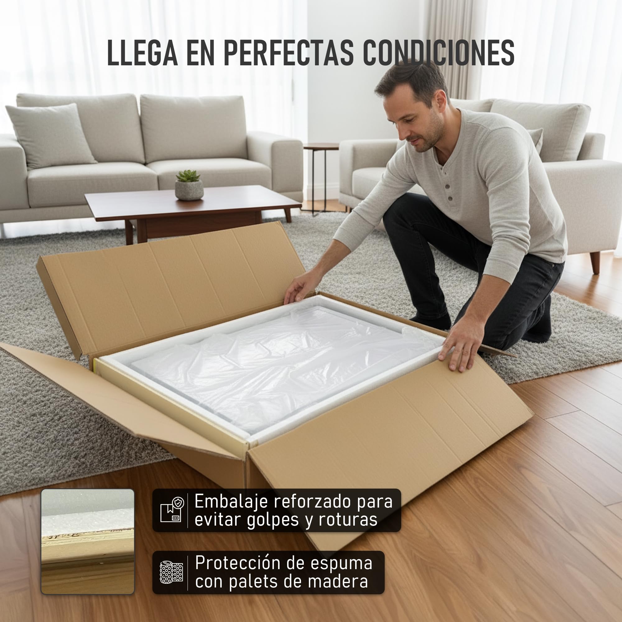 Espejo de Pared Decorativo con Luz LED Regulable 3000K/4000K/6000K【70x50 cm】 Diseño Rectangular, Función Antivaho con Interruptor Táctil e Instalación Fácil