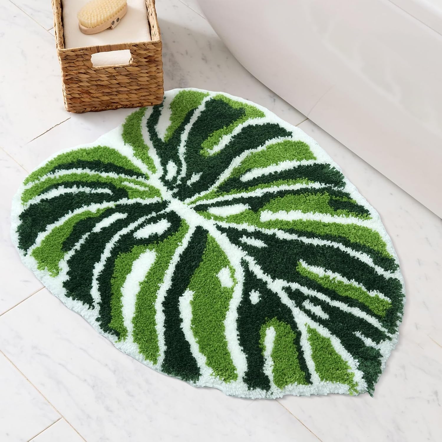 Amorstra Green Leaf Rugs 24"x32" Large Monstera Bathroom Rugs Thick Tufted Tropical