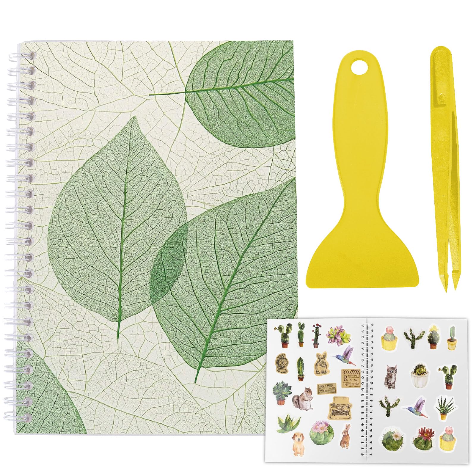 CRASPIRE Reusable Sticker Book Sticker Leaf Collecting Book Album A5 Size 40 Sheets Reusable Sticker Organizer Storage Book Sticker Book with Tweezer and Spatula