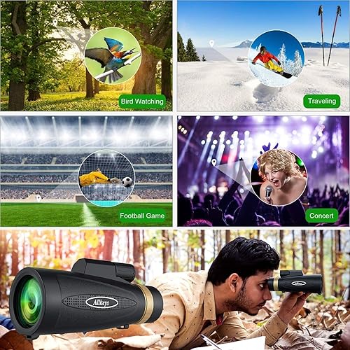 Miniatura 7 de Allkeys Telescopio monocular HD, monocular de alta potencia de 16 x 55 para adultos con prisma BAK4 y lente FMC, visión diurna y nocturna baja,