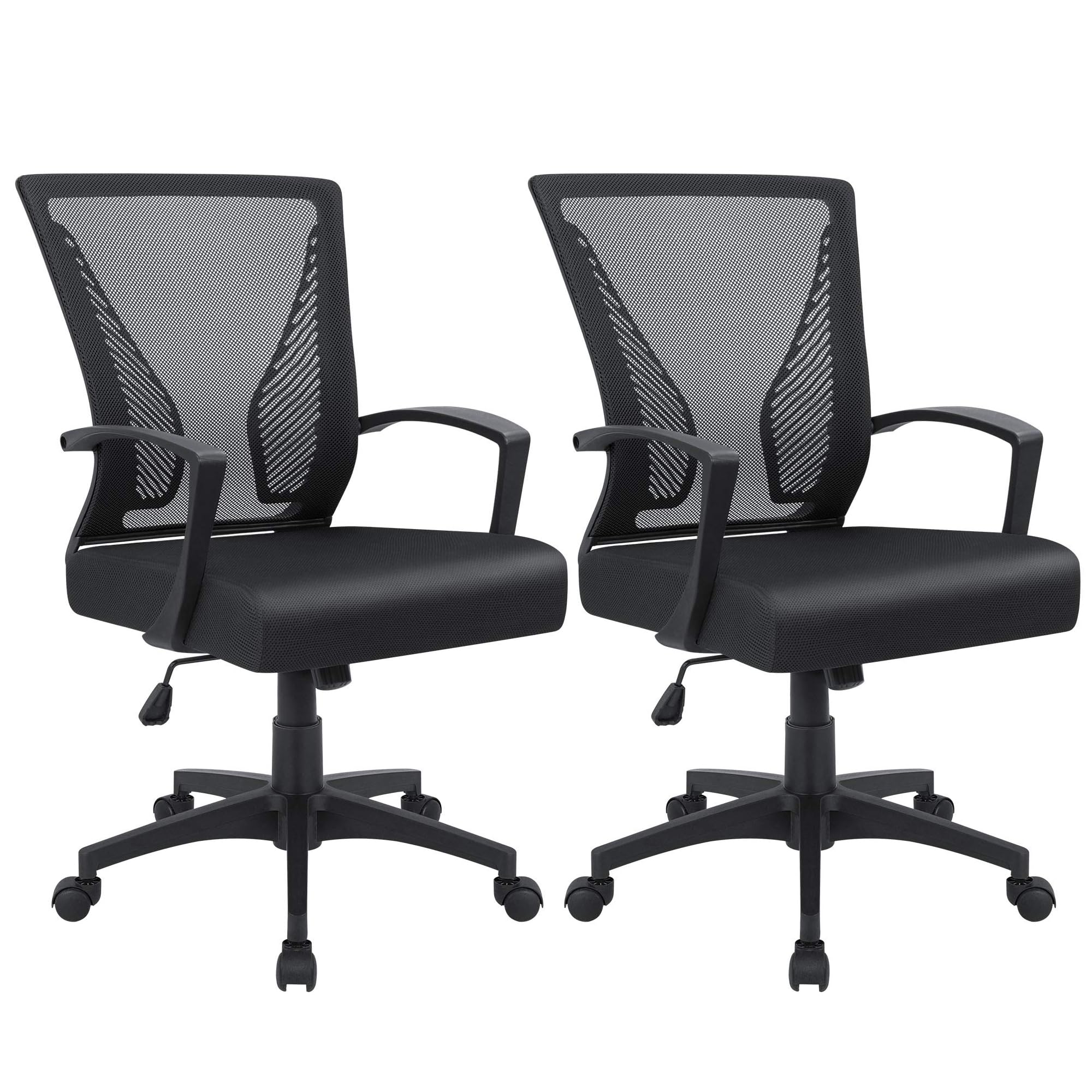 Furmax Office Chair Ergonomic Computer Desk Mesh Chair Mid Back Swivel Lumbar Support with Armrest (1, Black): 2 Black