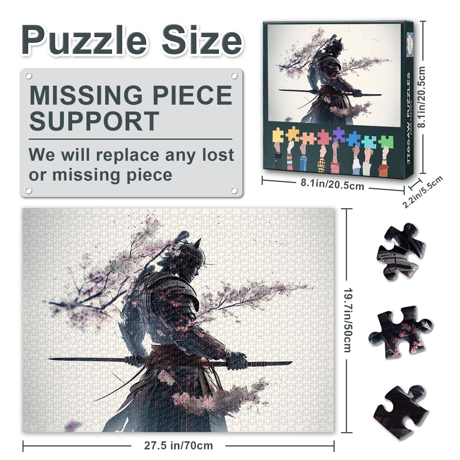 1000 Pieces Puzzles for Adults Samurai of Japanese Cherry Blossoms 1000 Piece Adult Elderly Jigsaw Puzzle Samurai with Swords Puzzles Gift for Mom Dad Family Friend Puzzle Size: 20x27 Inch - Image 3