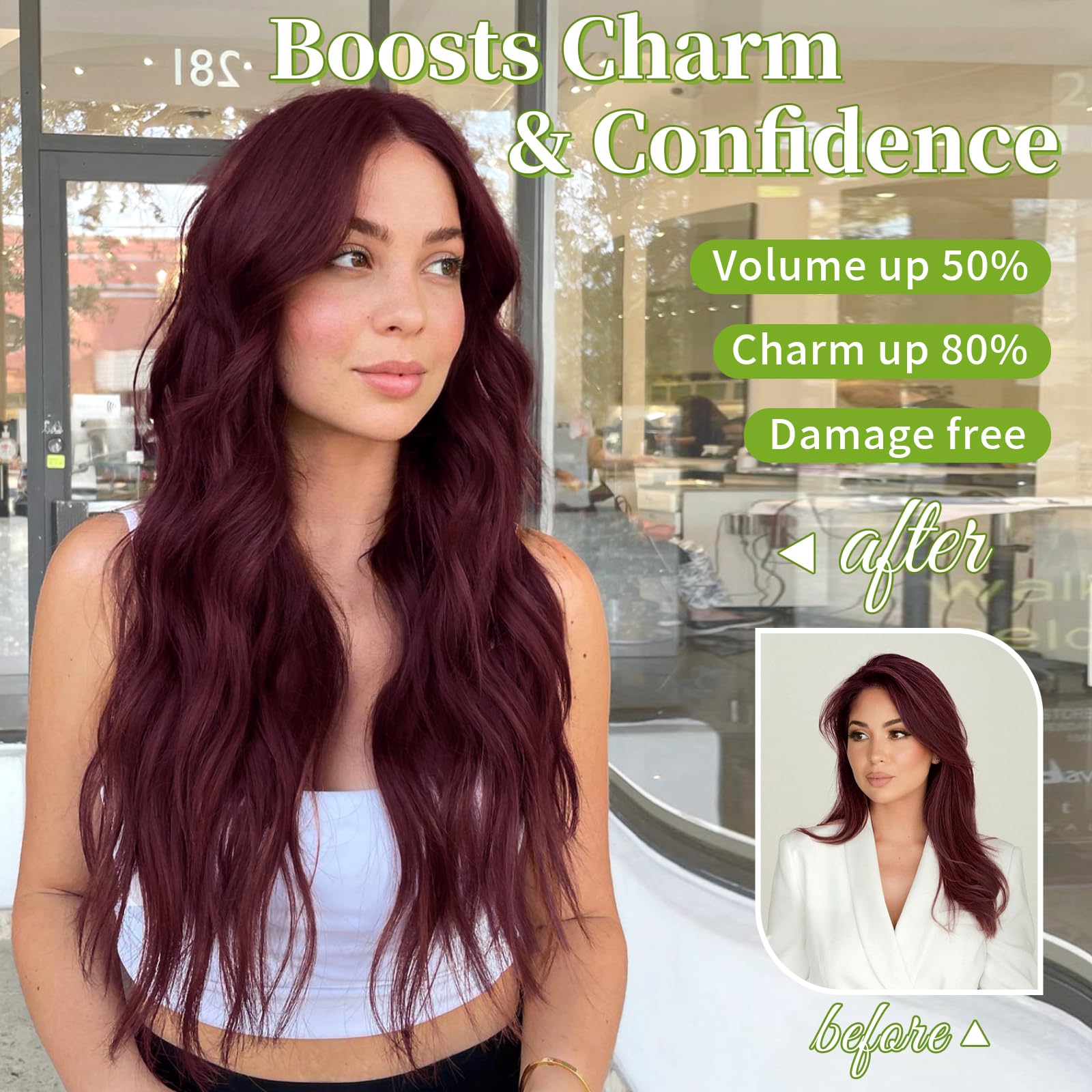 KooKaStyle Invisible Wire Hair Extensions with Transparent Headband Adjustable Size 4 Secure Clips Long Wavy Secret Wire Hairpiece 20 Inch 18H24#Medium Brown Ash Blonde for Women: 20 Inch Burgundy