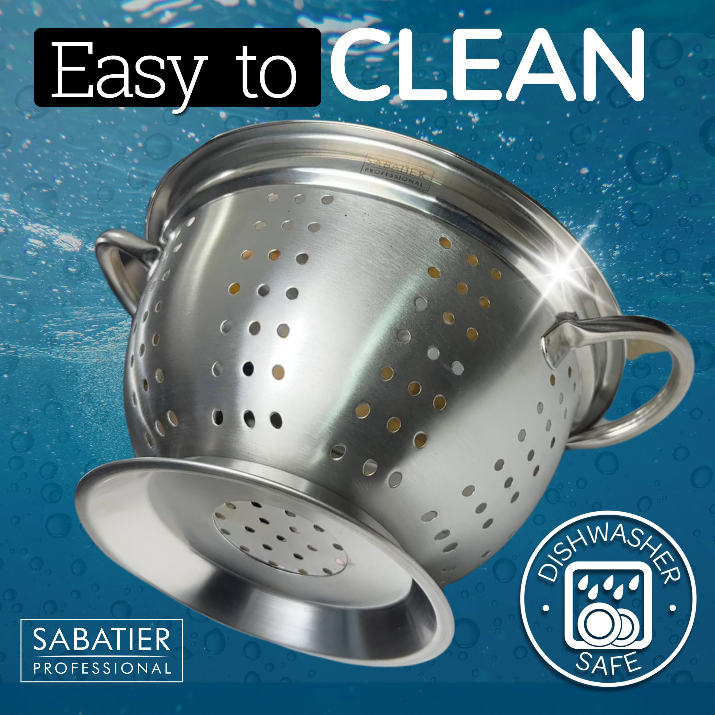 Sabatier - Scolapasta professionale in acciaio inox, resistente, durevole e lavabile in lavastoviglie. Fori fini per un facile drenaggio. Perfetto per pasta, verdure, riso e frutta. Grande diametro 26