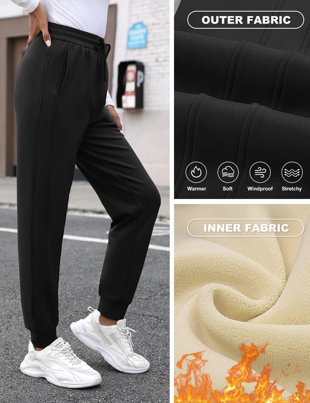 PASUDA Pantaloni Tuta Donna in Pile Invernali Sherpa Foderati Pantaloni da Jogging Donna Caldi Elastico Vita Alta Pantaloni Casual Pantaloni Sportivi da Jogger con Coulisse e Tasche
