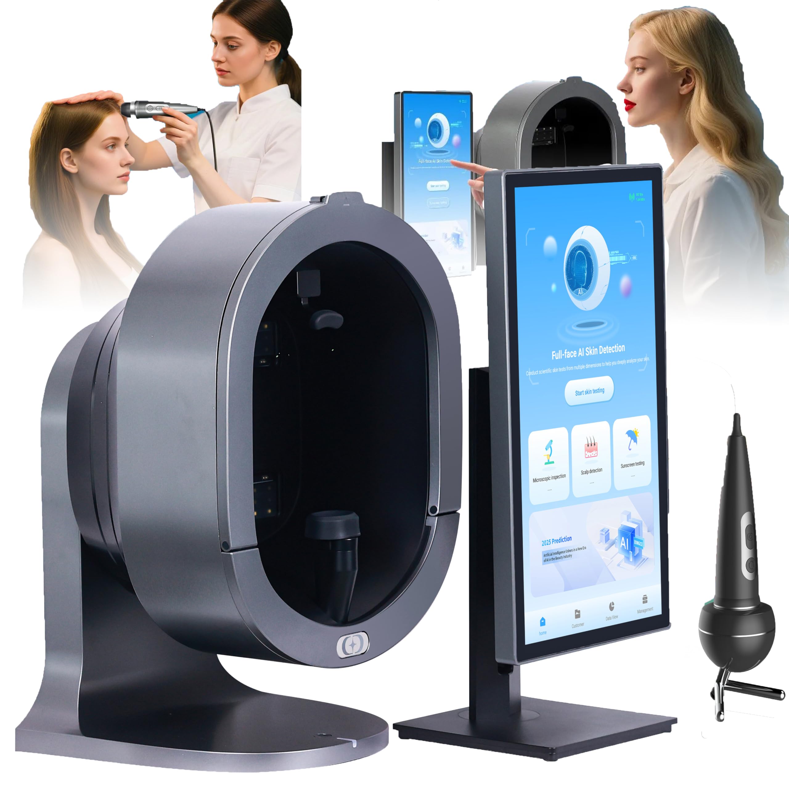 Dispositivo Analizador Piel con IA 15,6" con Mango para Medir El Cuero Cabelludo | Análisis De Piel 3D con IA | Informes De Sueño Y Peso | para Acné, Arrugas Y Cuero Cabelludo
