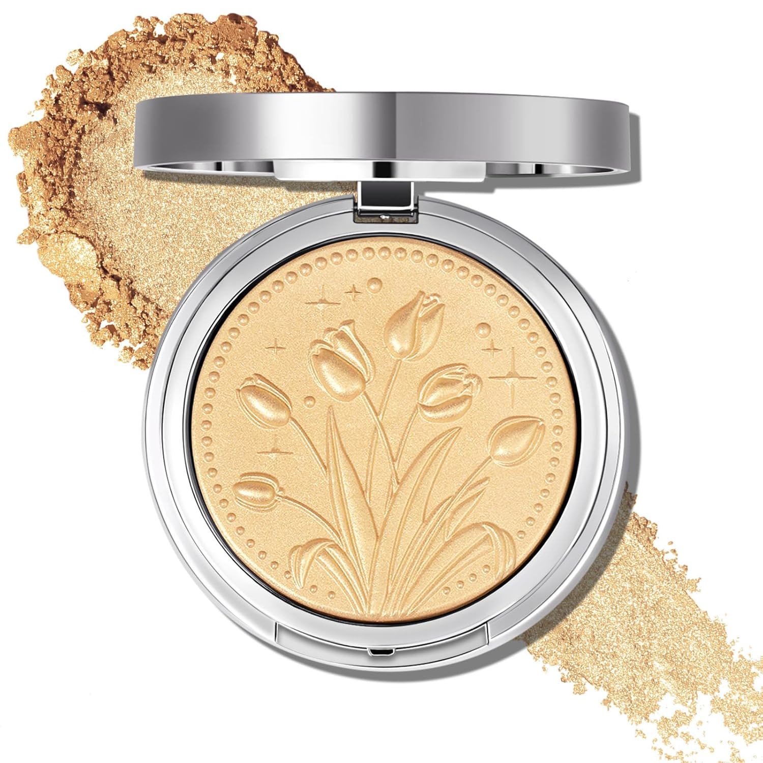 UCANBE Sparkle Bomb Baked Highlighter, Powder Highlighter Makeup, High Glossy Illuminator Palette for Face & Body, Weightless and Buildable (01 Luxurious Golden)