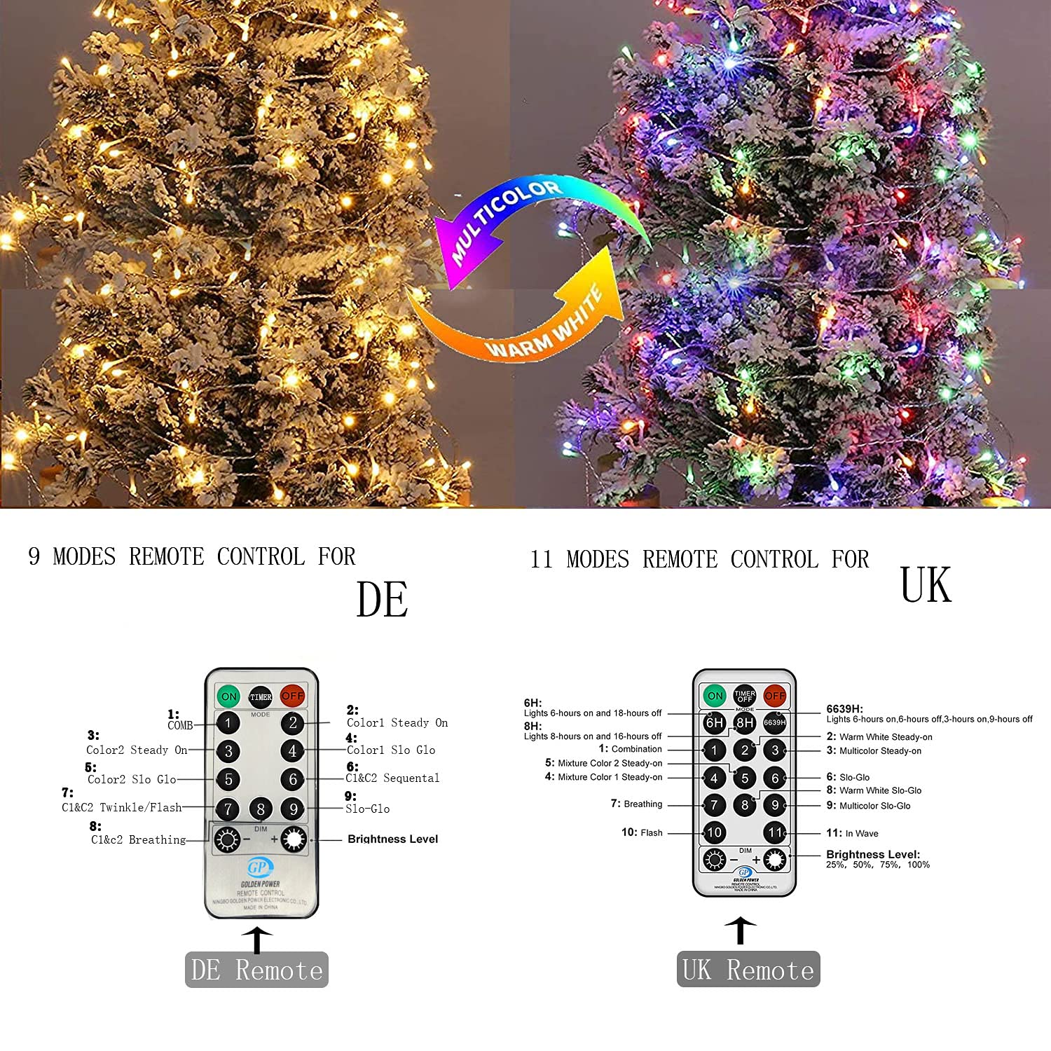 Guirlande lumineuse rideau d'extérieur, 100M longue guirlande lumineuse avec Adapteur Alimentation lumières d'arbre de Noël couleur changeante guirlande lumineuse extérieure avec télécommande