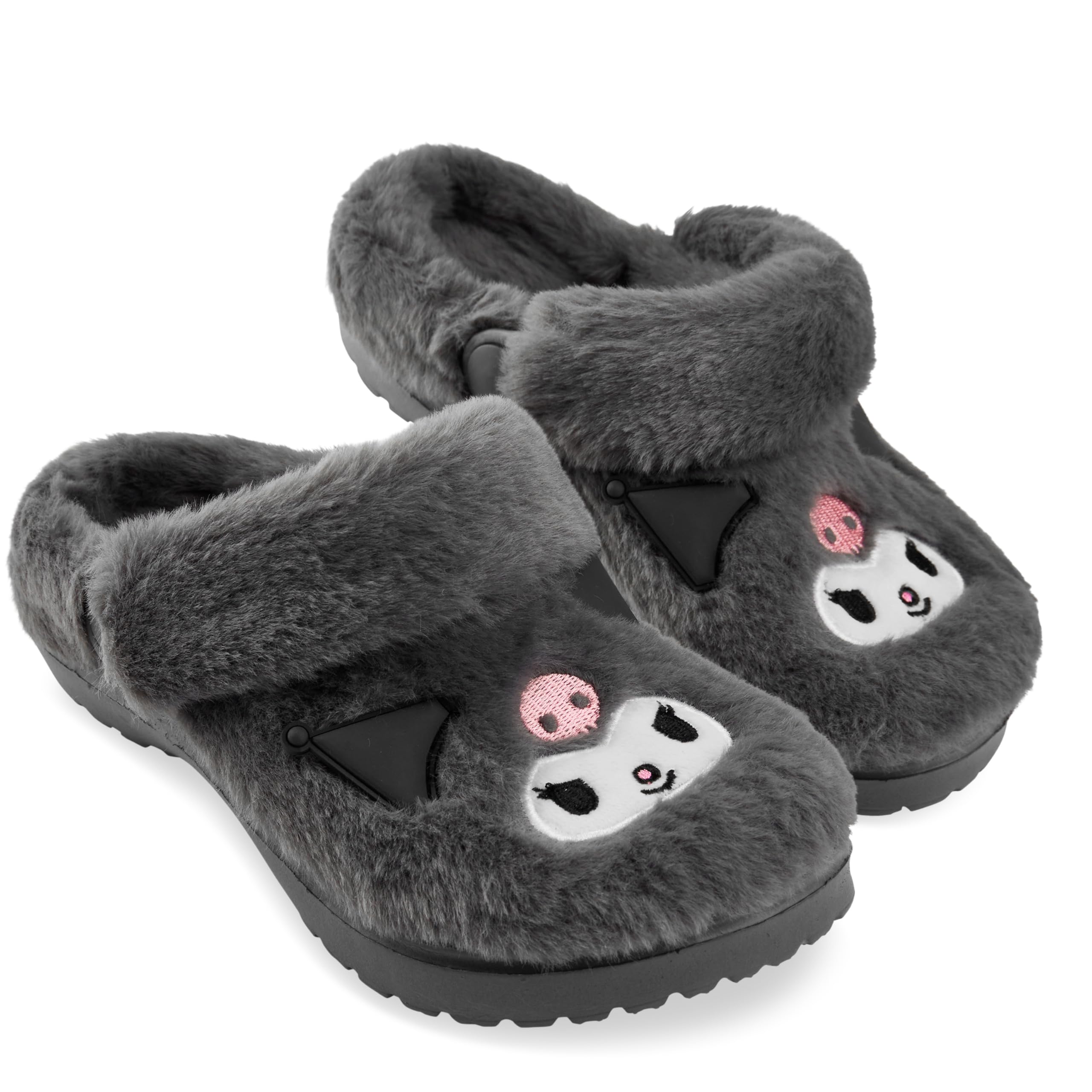 Hello Kitty Sanrio Faux Fur Clogs for Girls, US 10–3, Slip On Shoes, Kuromi Anti Slip House Slippers, Kawaii Gifts for Girls (2/3 US, Grey Kuromi)