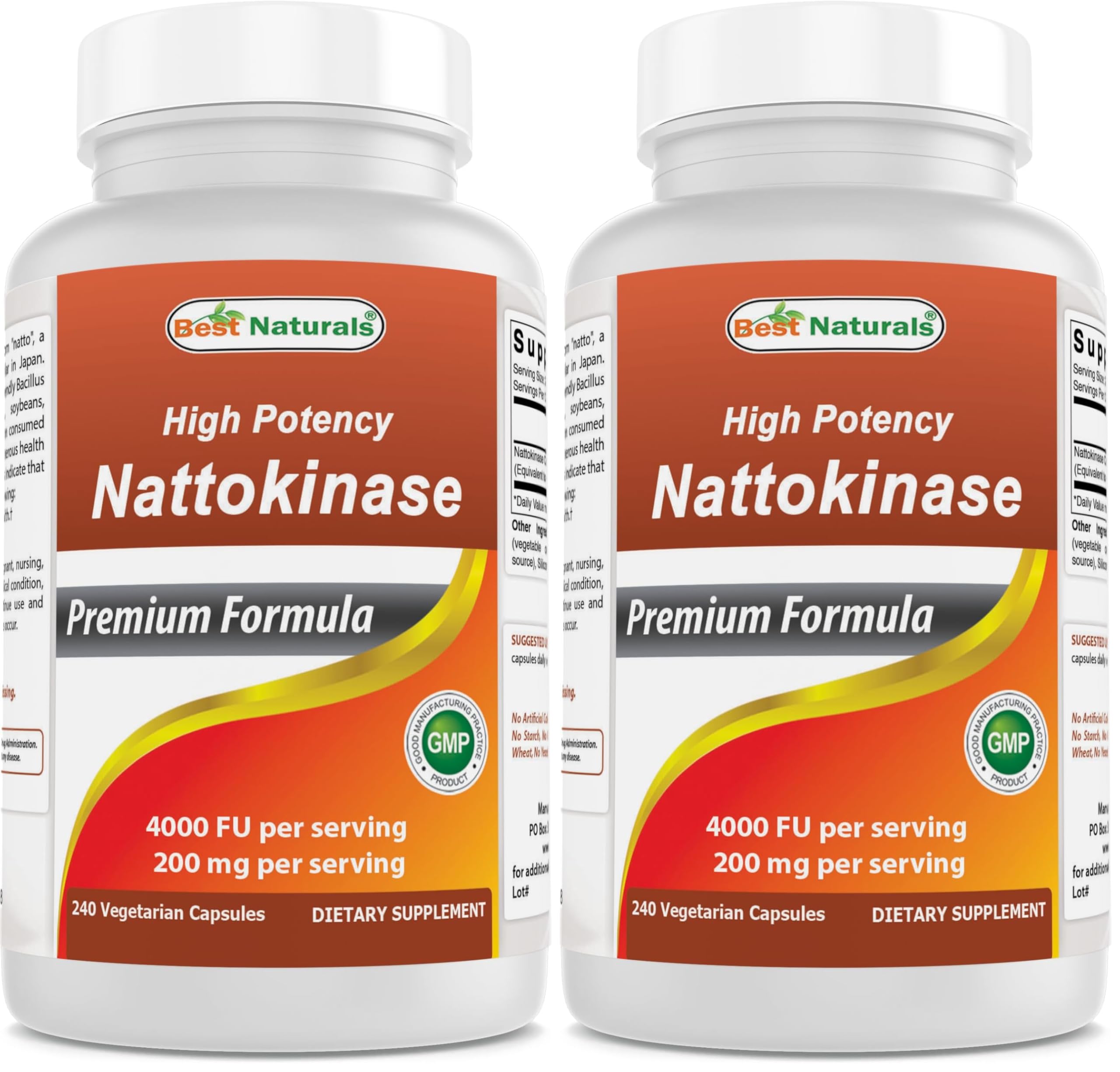 Best Naturals High Potency Nattokinase 4000 FU Per Serving/ 200 mg per Serving, 240 Vegetarain Capsules. Non-GMO, Gluten Free. (Pack of 2) 240 Count (Pack of 2)