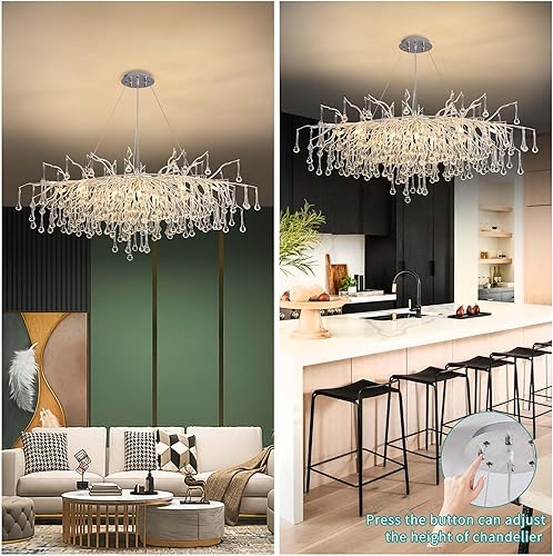 Miniatura 120 de Candelabro moderno de ramas de árbol de cristal, color negro, 40 pulgadas, Art Deco Rectángulo Lineal con gotas de lluvia para interiores, comedor