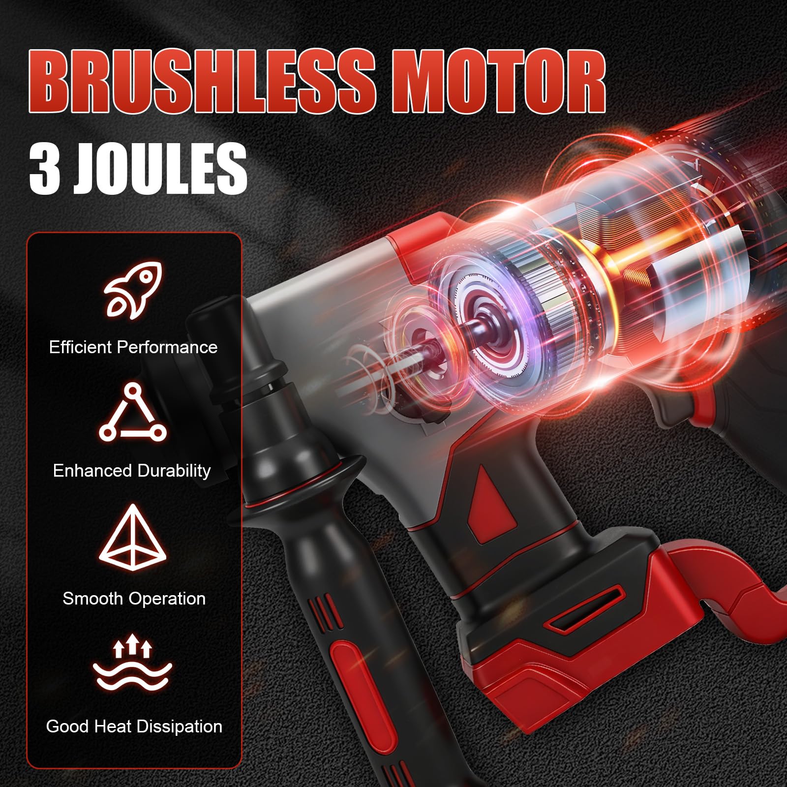 Combiné hammer et trous de forage pour Milwaukee 18V batterie(sans batterie | Roadtime 1200W 2-en-1 3J brosses sans machine de forage 3500rpm, percussion machine de forage avec 3x broche SDS PLUS