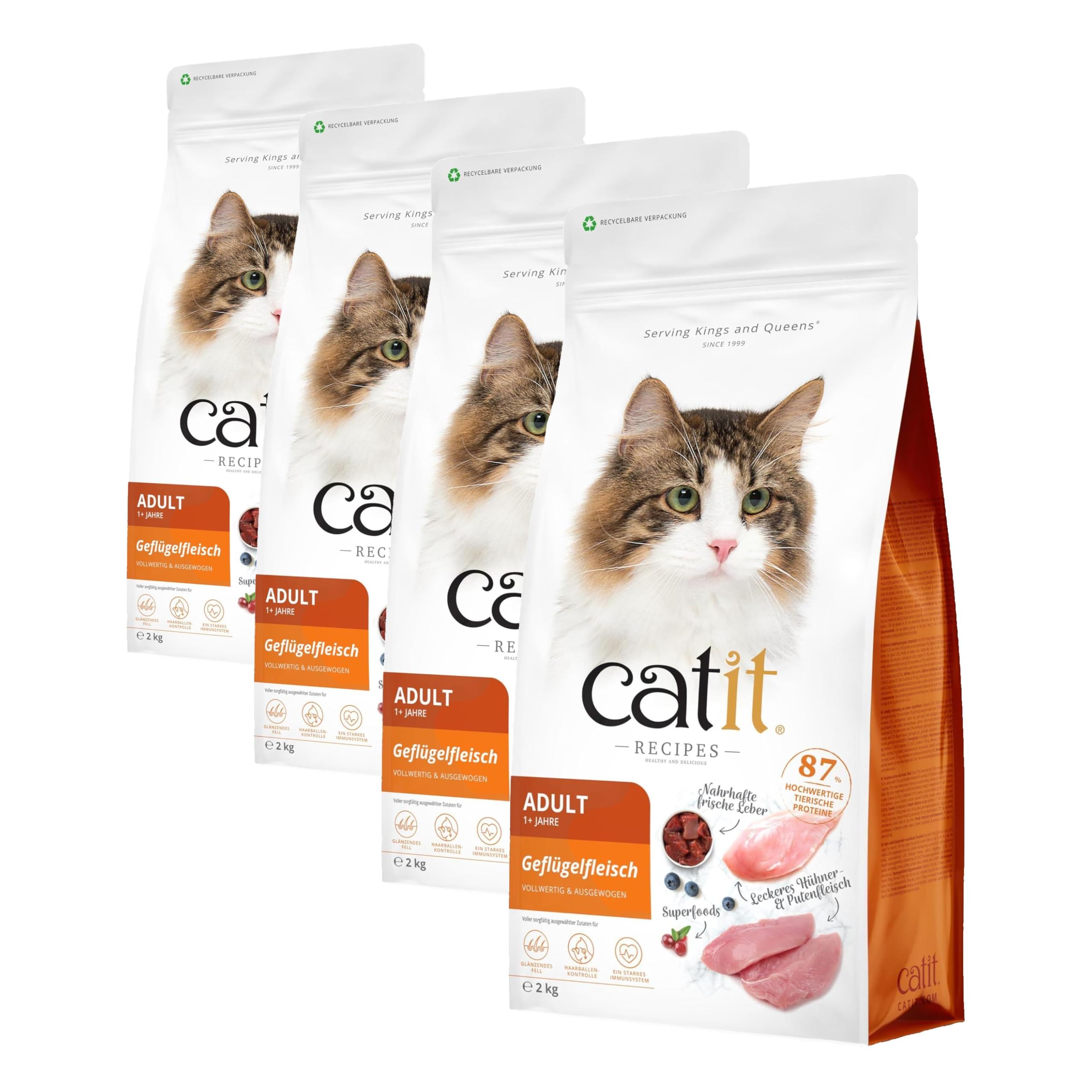 Pienso para Gatos Adulto Catit Recipes -Receta de Aves, 2 kg (Paquete de 4)
