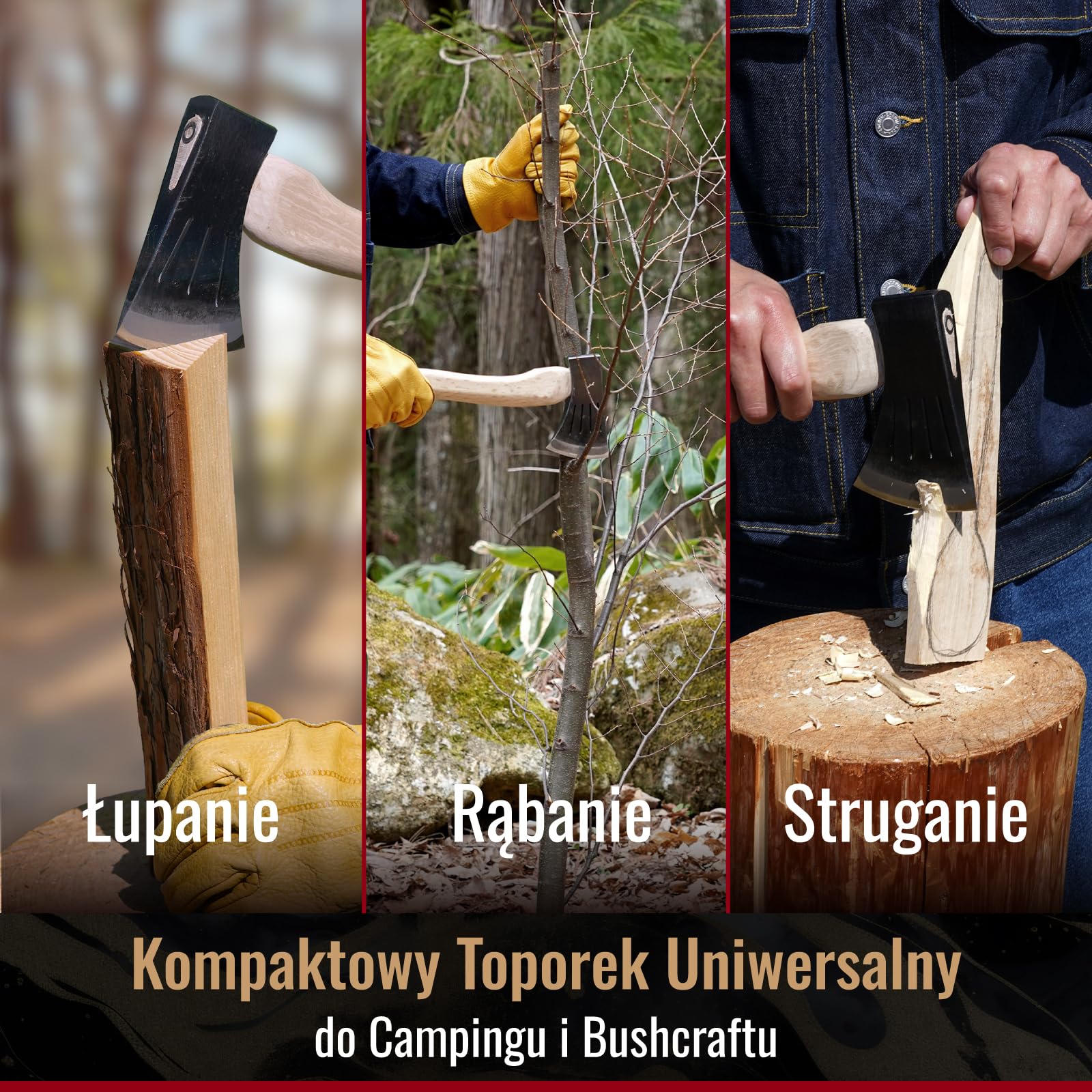 SUIZAN Japoński Toporek 360mm - Mała Siekiera Kuta do Campingu, Bushcraftu, Stolarstwa i Rzeźbienia - Ze Skórzaną Pochwą i Sznurkiem Sanada-himo