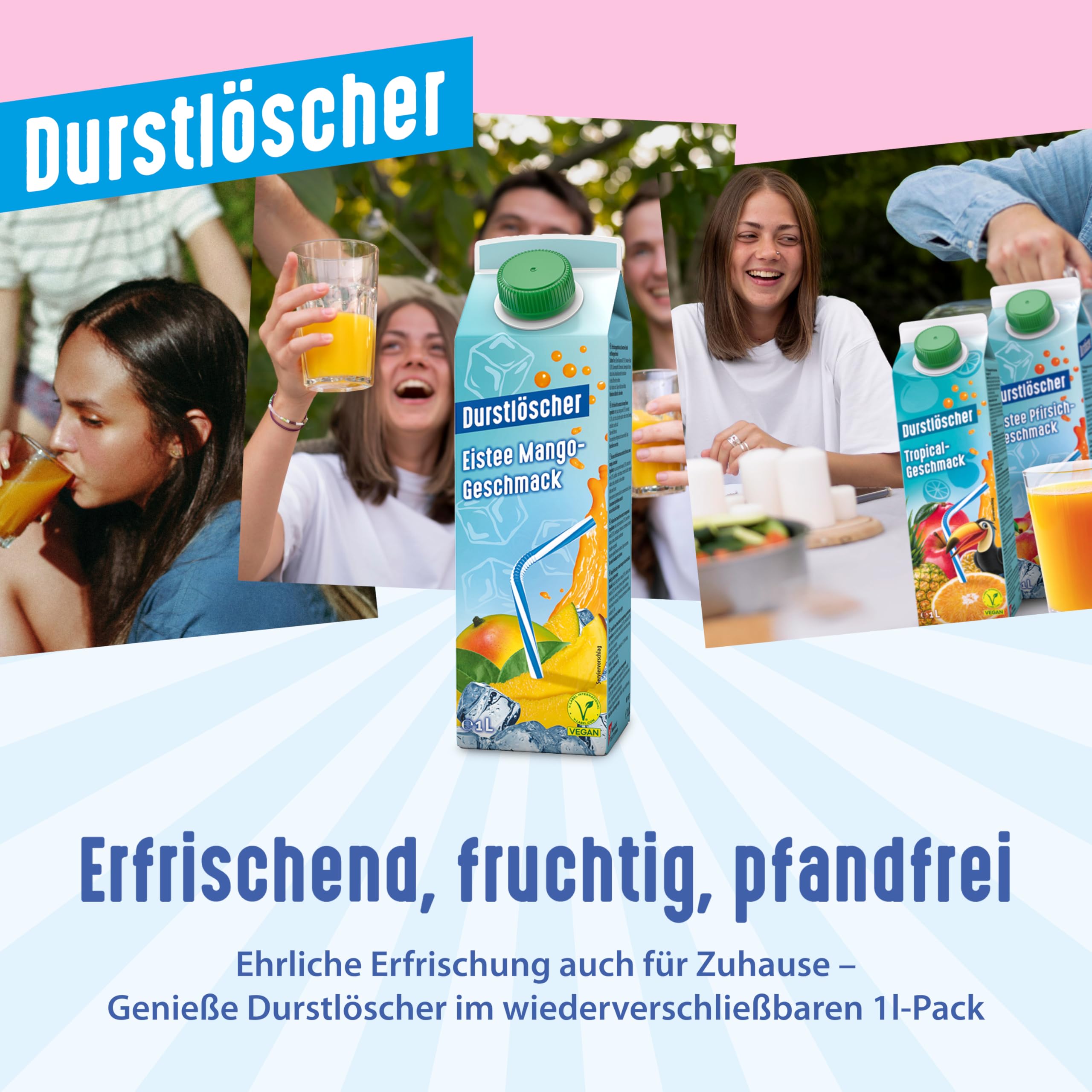 Durstlöscher Eistee Mango, Familienpackung: Erfrischungsgetränk mit Tee-Extrakt & Mango-Geschmack, Pfandfrei, Vegan, Ohne Kohlensäure, Großpackung Wiederverschließbar, Ideal für Zuhause, 16 x 1 l