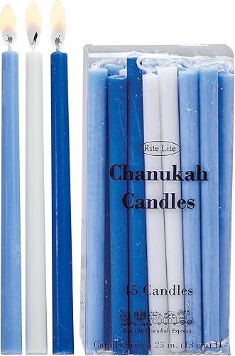 Rite Lite - Velas de Janucá de lujo, color azul, azul claro y blanco, 45 velas de menorá de Hanukkah