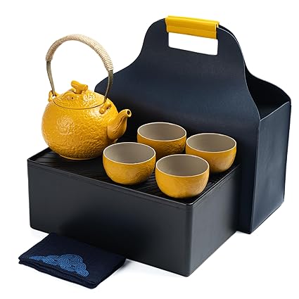 TEANAGOO Tea Sets, Japanese Tea Sets,Travel Tea Set 7 pcs/set,U4,Orange Glaze,tea cup set with bag, Gift tea cups set of 4,Tea Pot with 4 Tea Cups,Chinese tea accessories for Adult/women/tea lovers